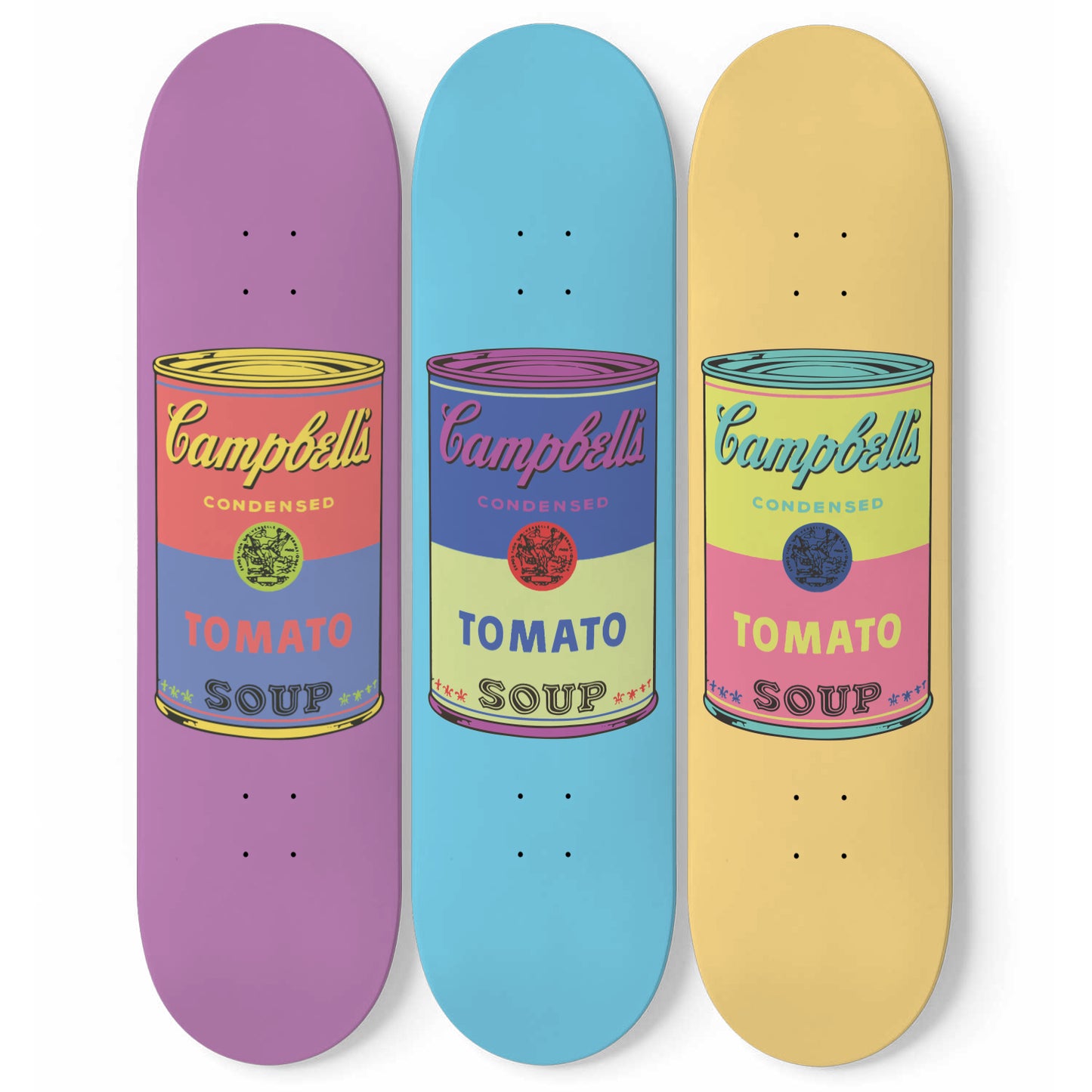 Retro Pop Art Campbell Soup - Andy Warhol Inspired 3-piece Skateboard Wall Art