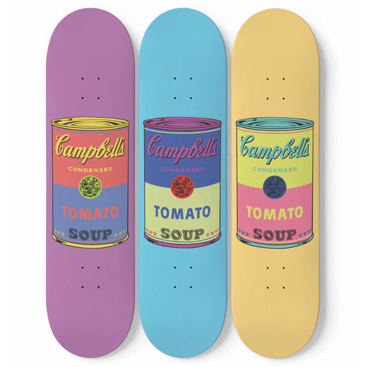 Retro Pop Art Campbell Soup - Andy Warhol Inspired 3-piece Skateboard Wall Art