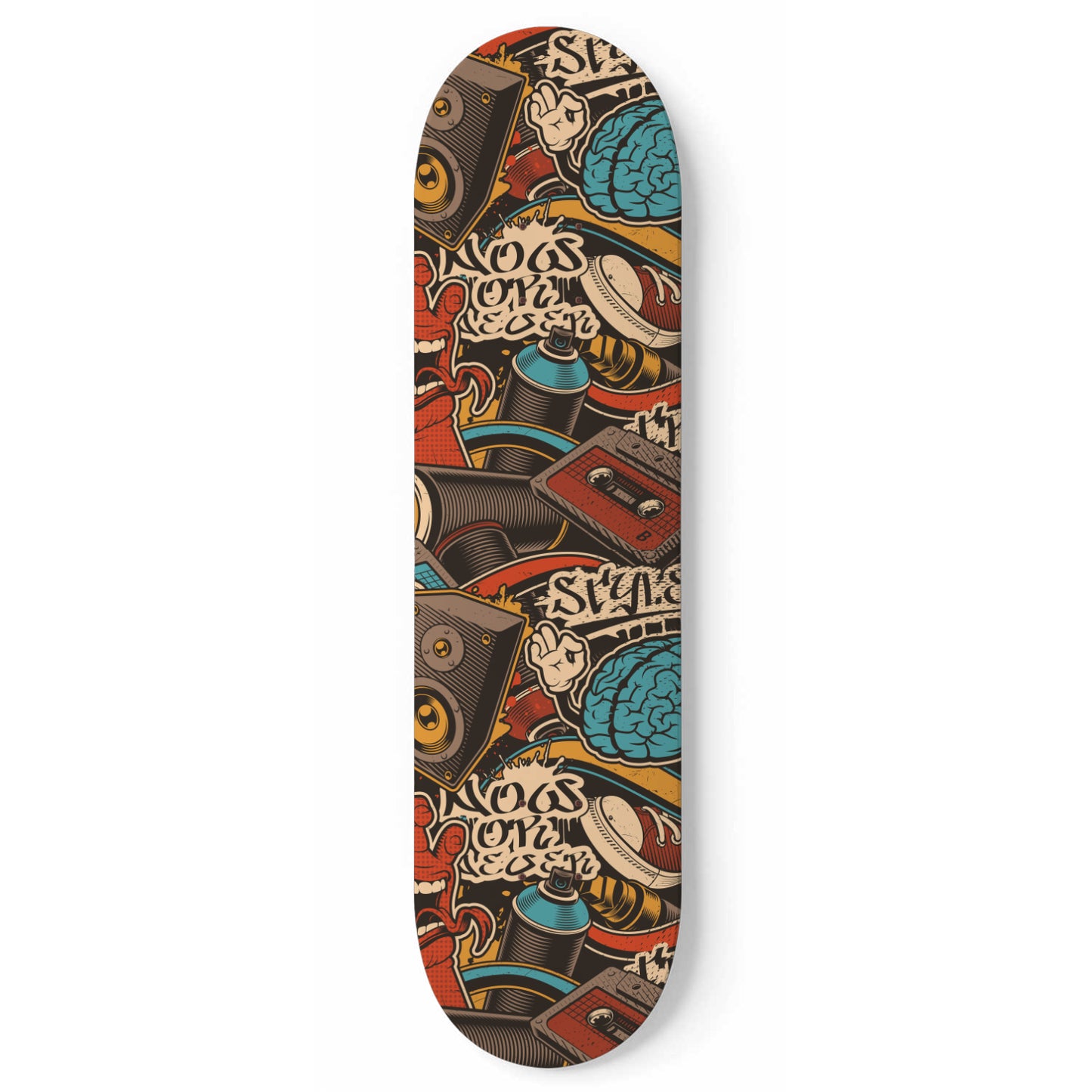 Graffiti - Red, Blue and Yellow Retro Skateboard Wall Art