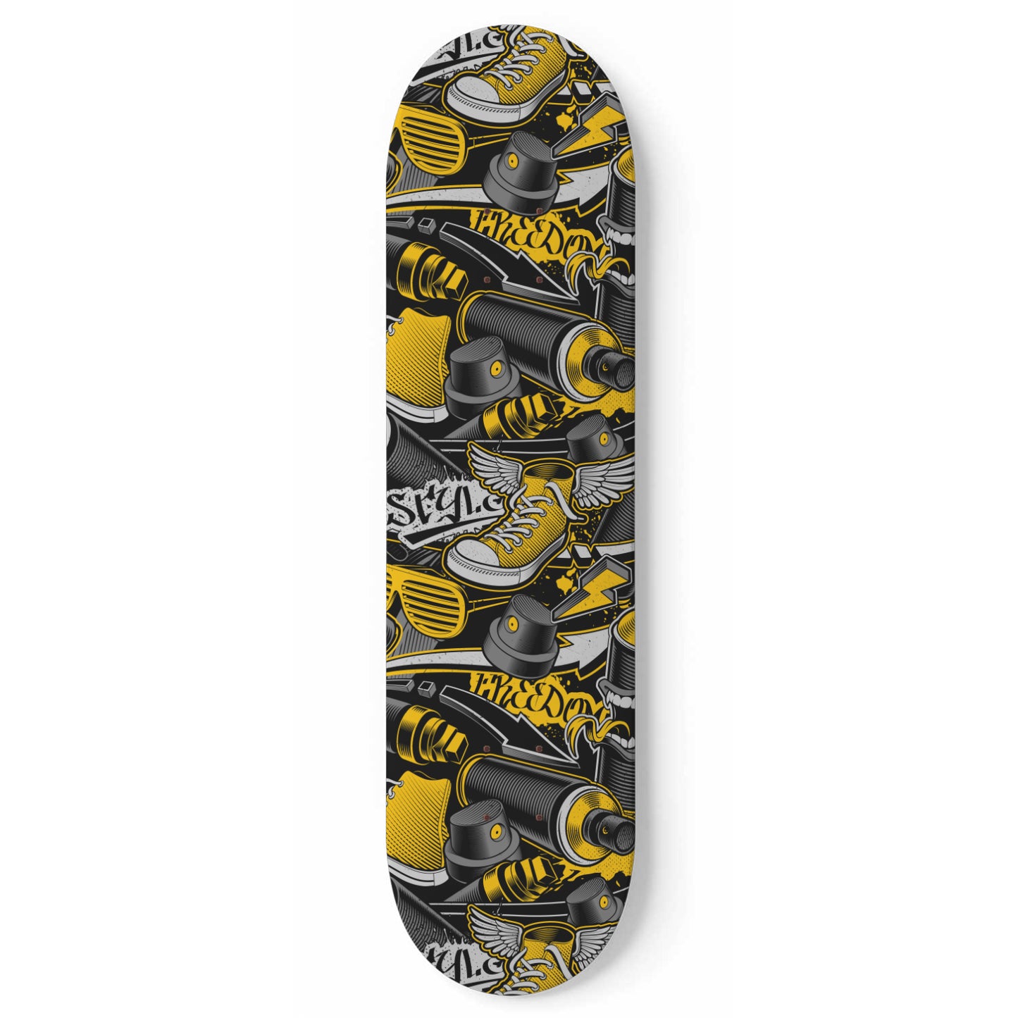 Graffiti - Black and Yellow Retro Skateboard Wall Art