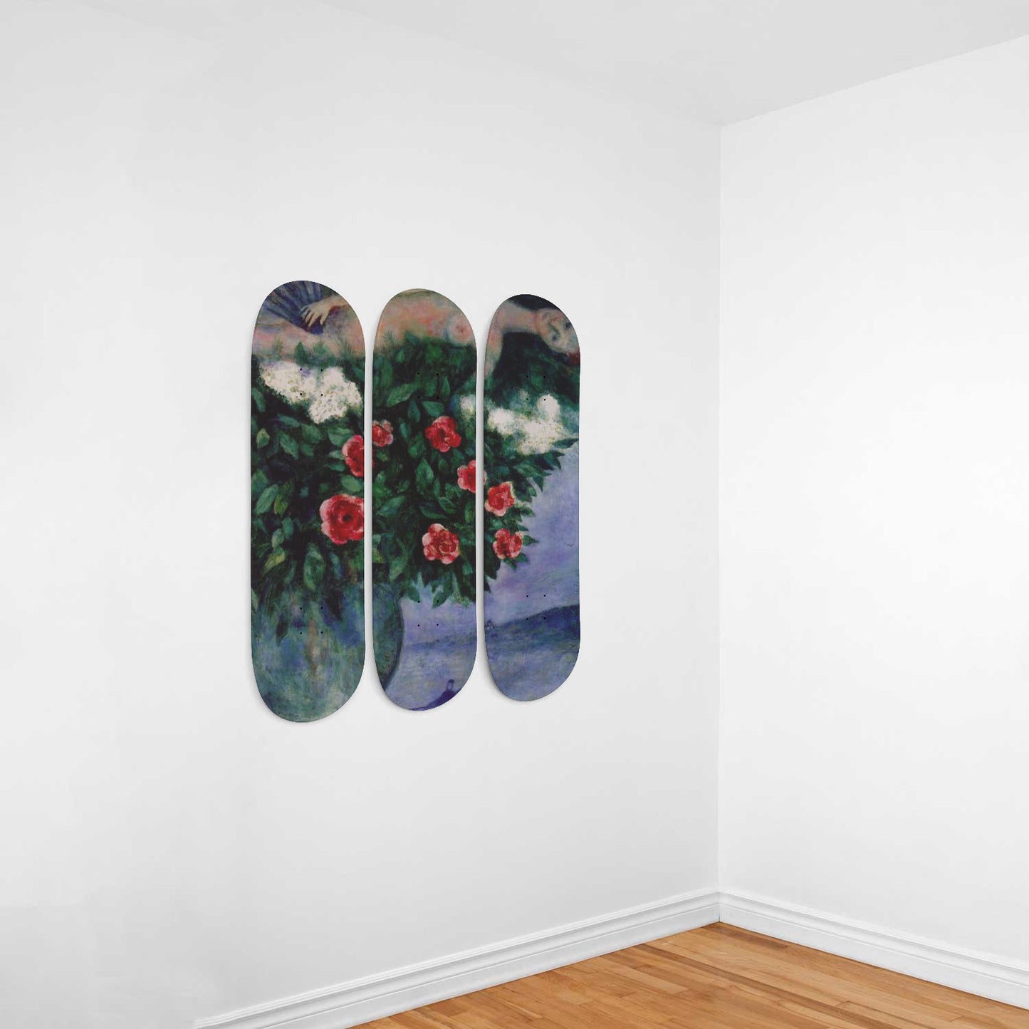 Marc Chagall - The Woman and the Roses - 3-piece Skateboard Wall Art