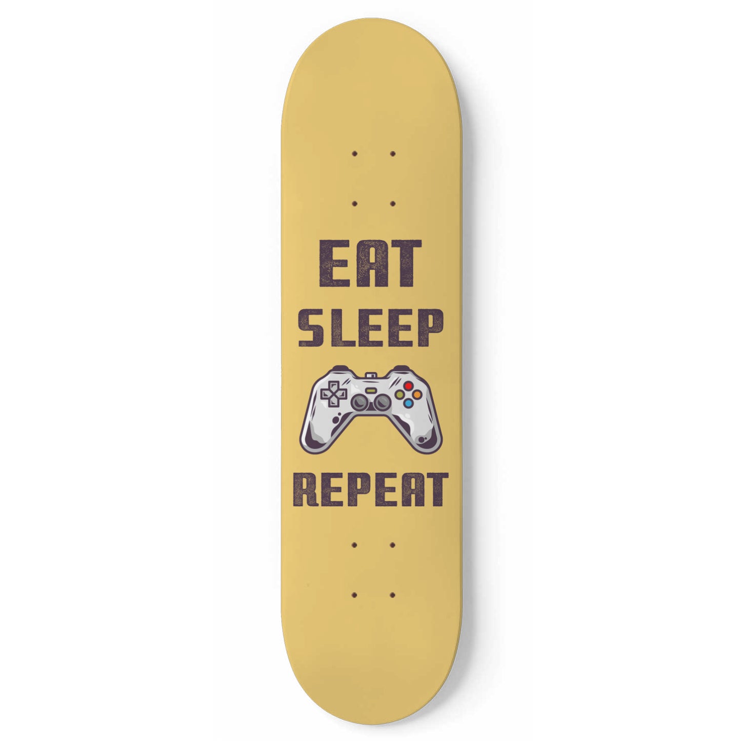 Eat Sleep Game Repeat - Gamer Wall Art Decals - PlayStation Controller - Yellow Skateboard Wall Art