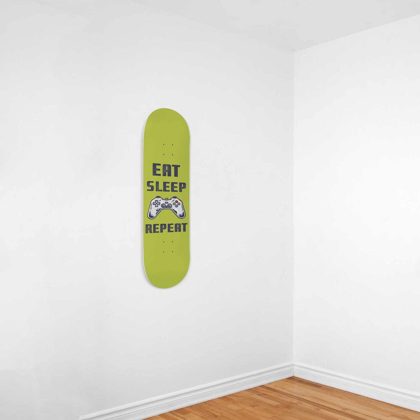 Eat Sleep Game Repeat - Gamer Wall Art Decals - PlayStation Controller - Lime Green Skateboard Wall Art