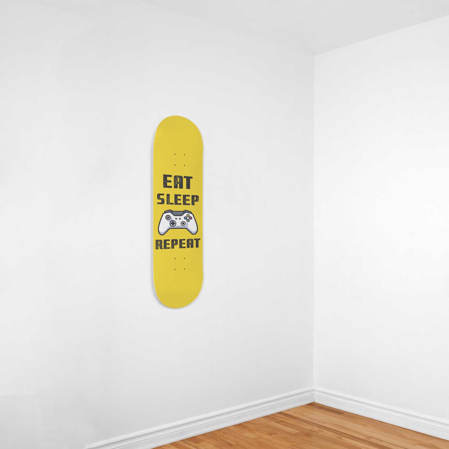 Eat Sleep Game Repeat - Gamer Wall Art Decals - XBox Controller - Yellow Skateboard Wall Art