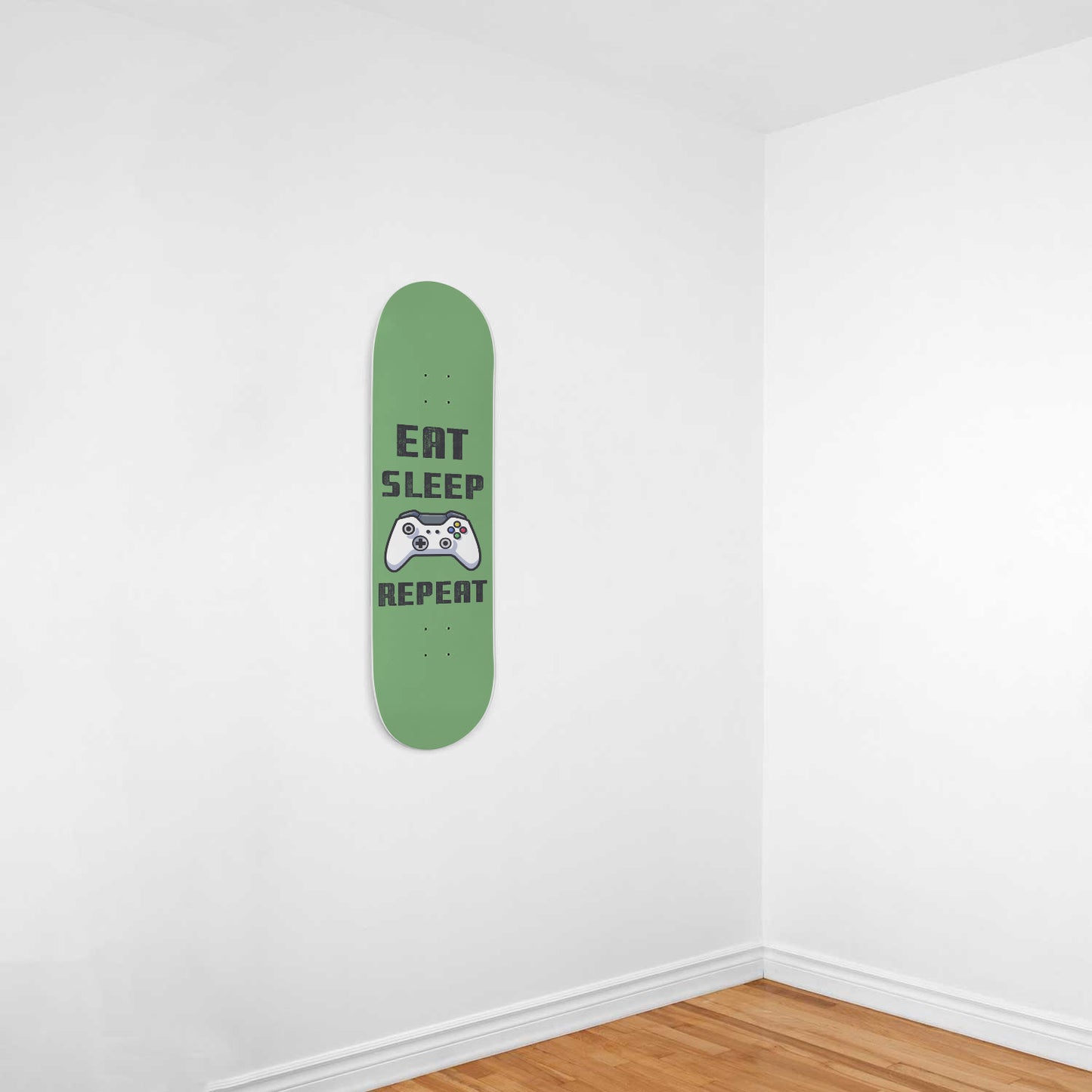 Eat Sleep Game Repeat - Gamer Wall Art Decals - XBox Controller - Green Skateboard Wall Art