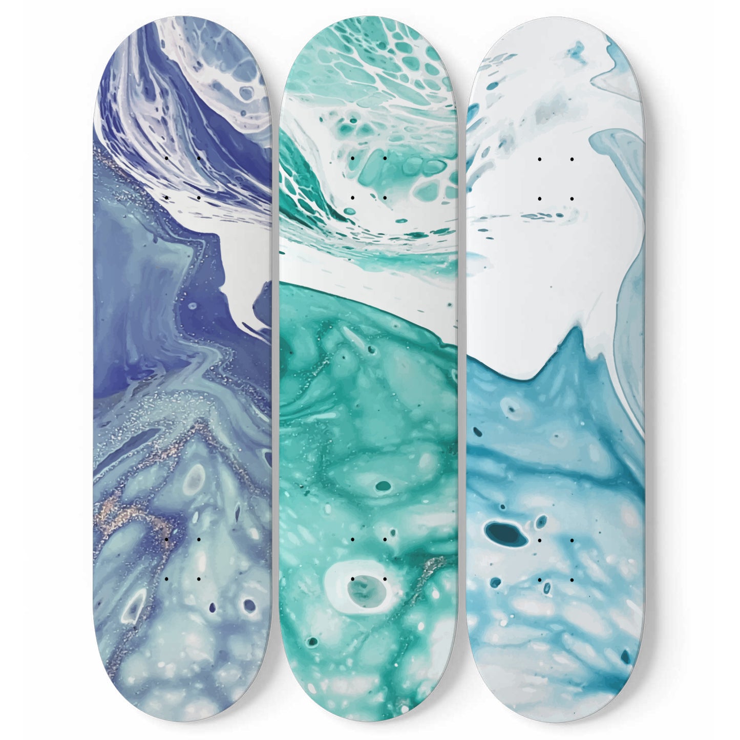 Effervesce - Liquid Marble Wall Art - Blue - Blue-Green - 3 Skateboard Art