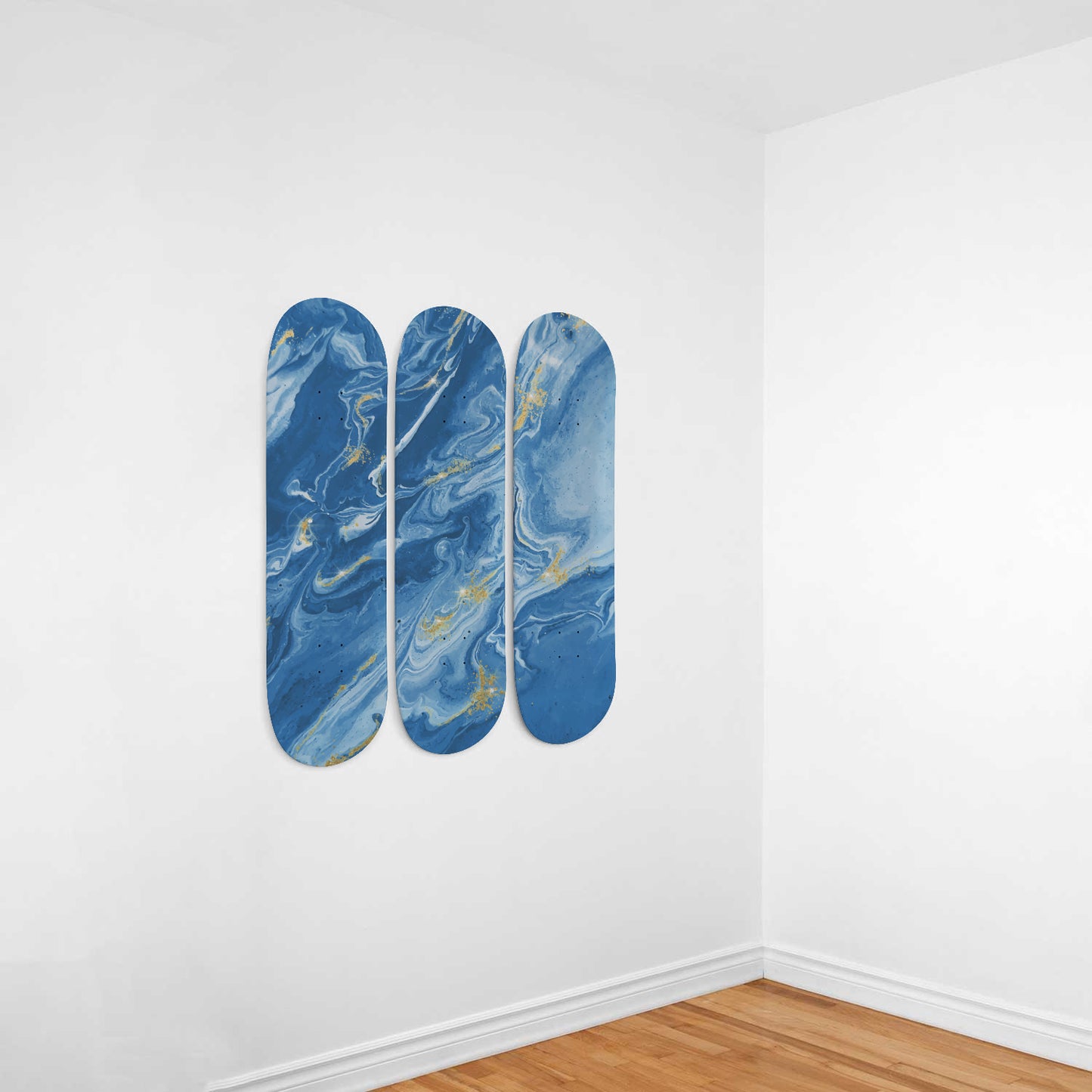 Atlantis - Liquid Marble Wall Art - Blue 3-piece Skateboard Wall Art