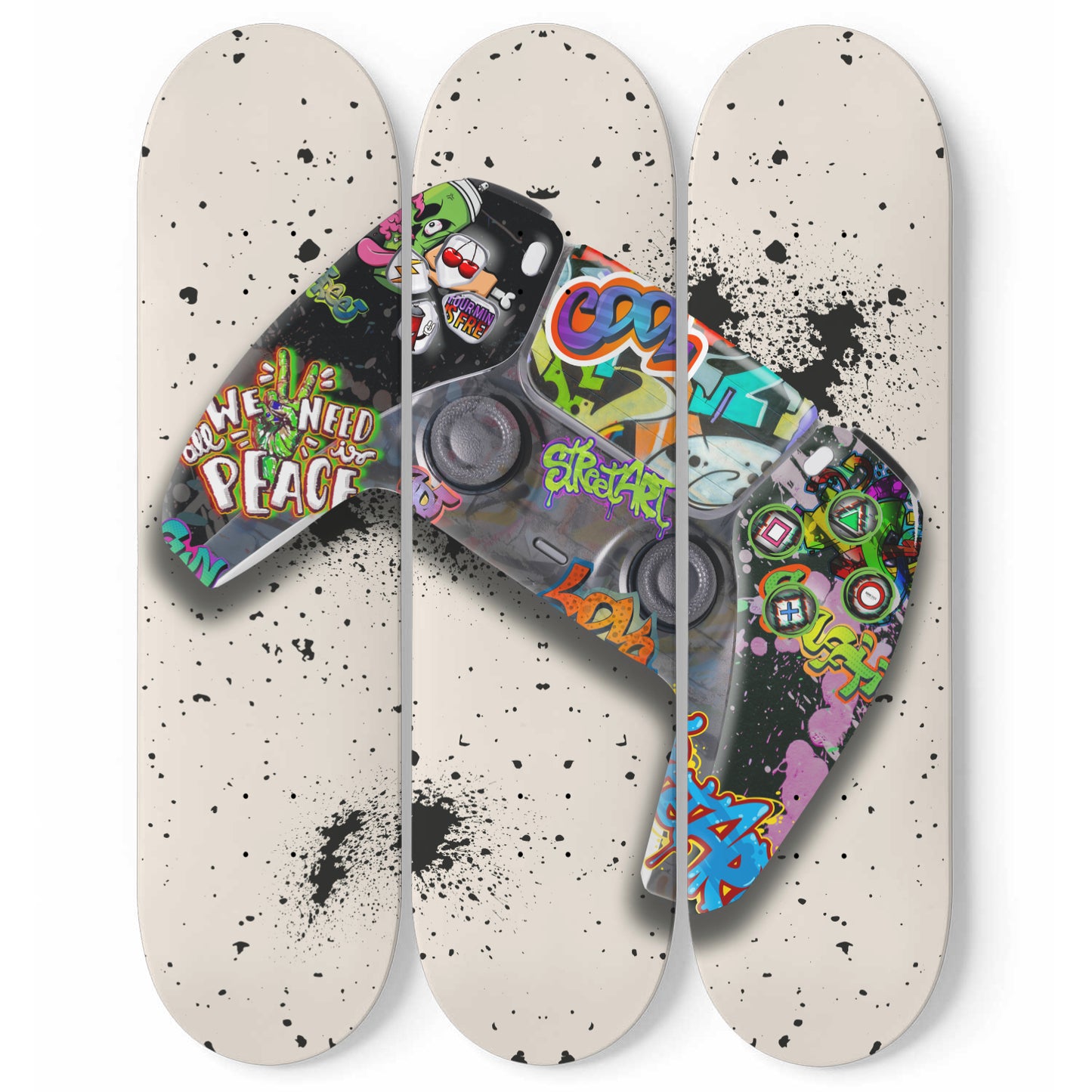 Graffiti Style Abstract Art 'PlayStation Controller' 3-piece Gamer Skateboard Wall Art