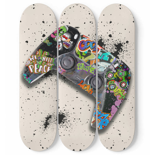Graffiti Style Abstract Art 'PlayStation Controller' 3-piece Gamer Skateboard Wall Art
