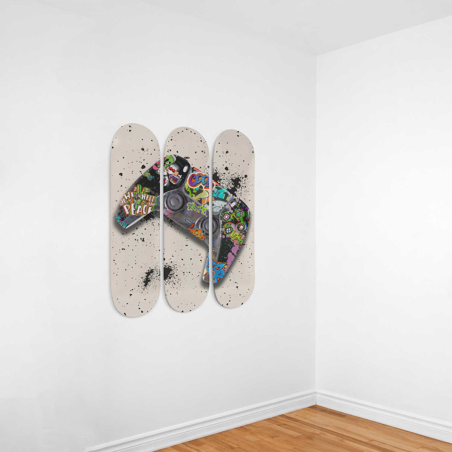 Graffiti Style Abstract Art 'PlayStation Controller' 3-piece Gamer Skateboard Wall Art