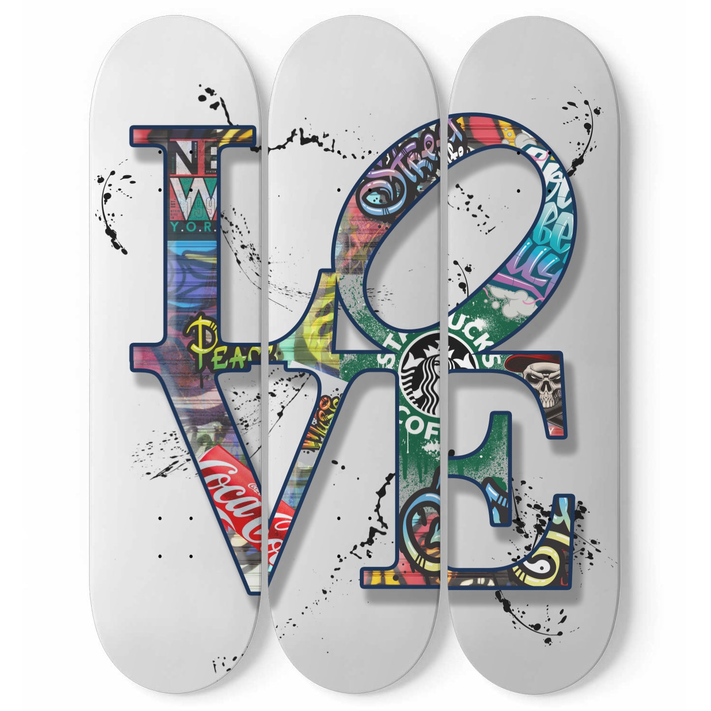 Graffiti Style Abstract Art ' Love' 3-piece Skateboard Wall Art