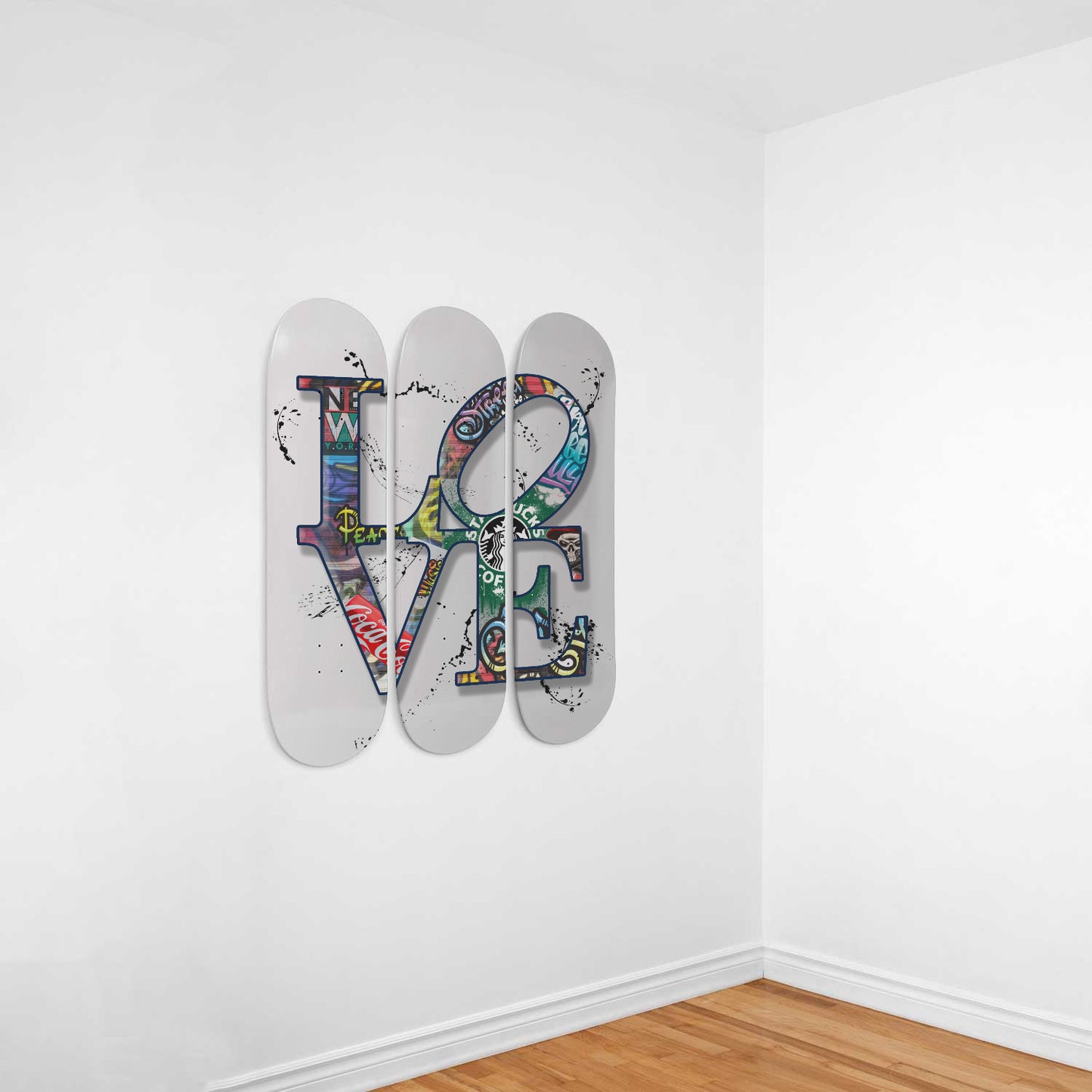 Graffiti Style Abstract Art ' Love' 3-piece Skateboard Wall Art