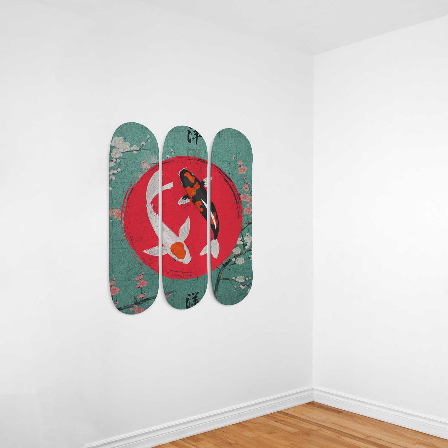 Koi Fish Yin and Yang 3-piece Skateboard Wall Art | Japanese Urban Wall Art