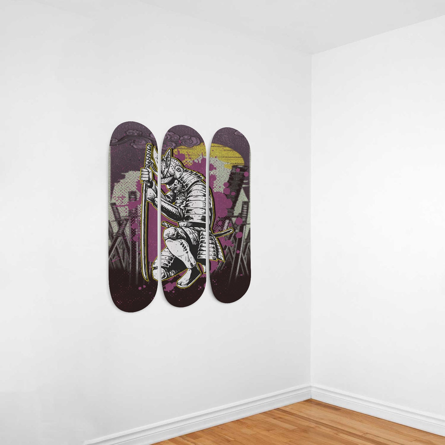 Kneeling Samurai Warrior 3-piece Skateboard Wall Art