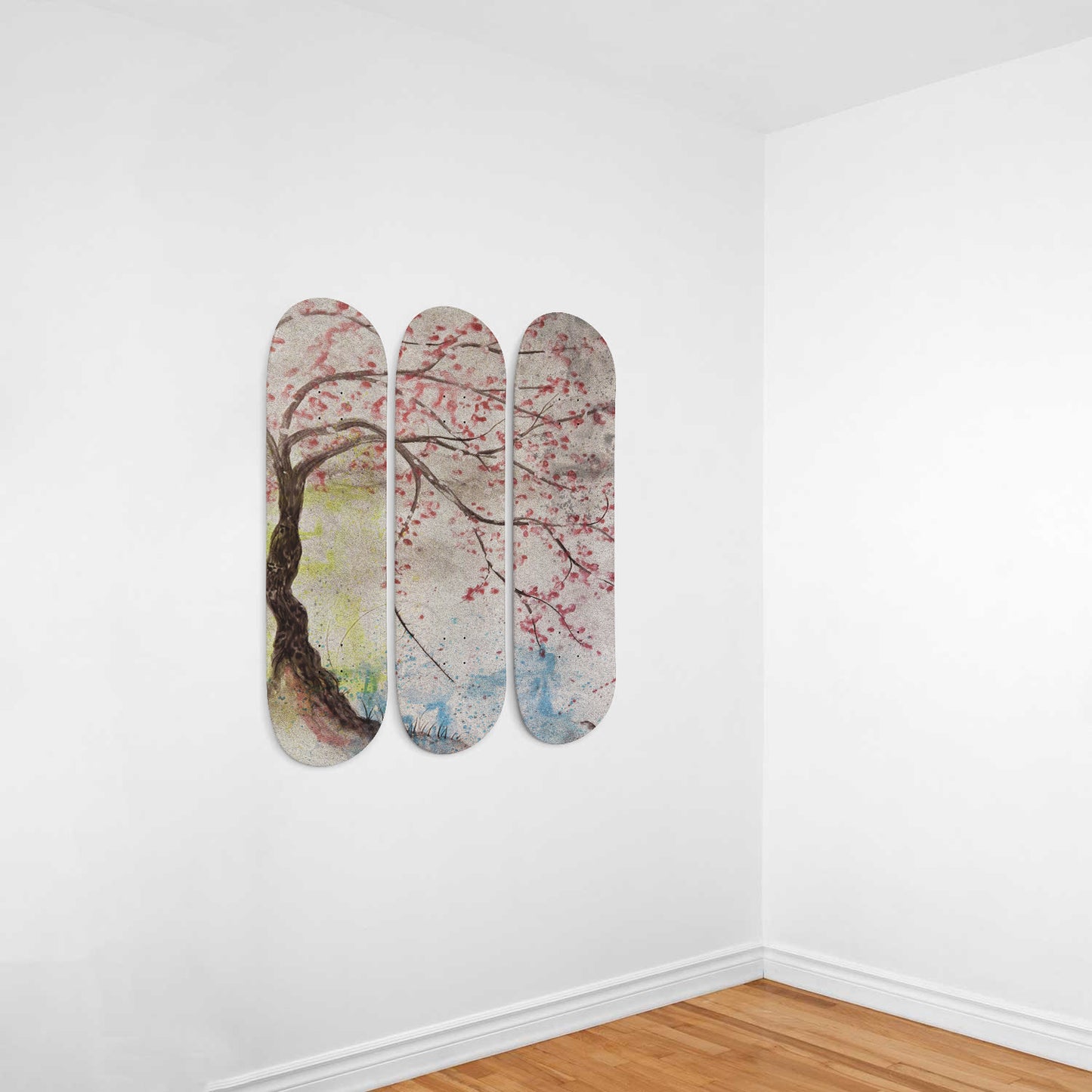 Cherry Blossom Tree Painting 3-piece Skateboard Wall Art