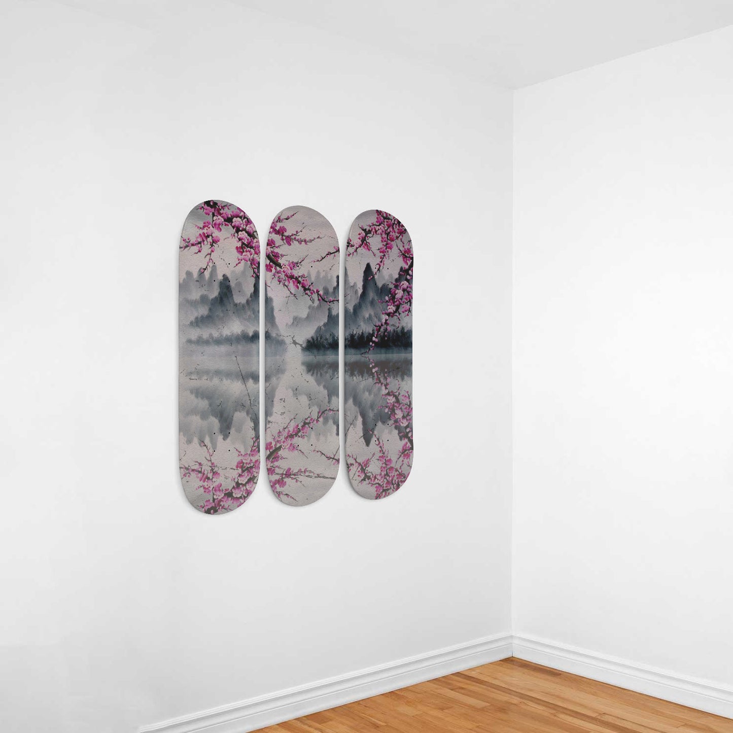 Cherry Blossom Painting 3-piece Skateboard Wall Art