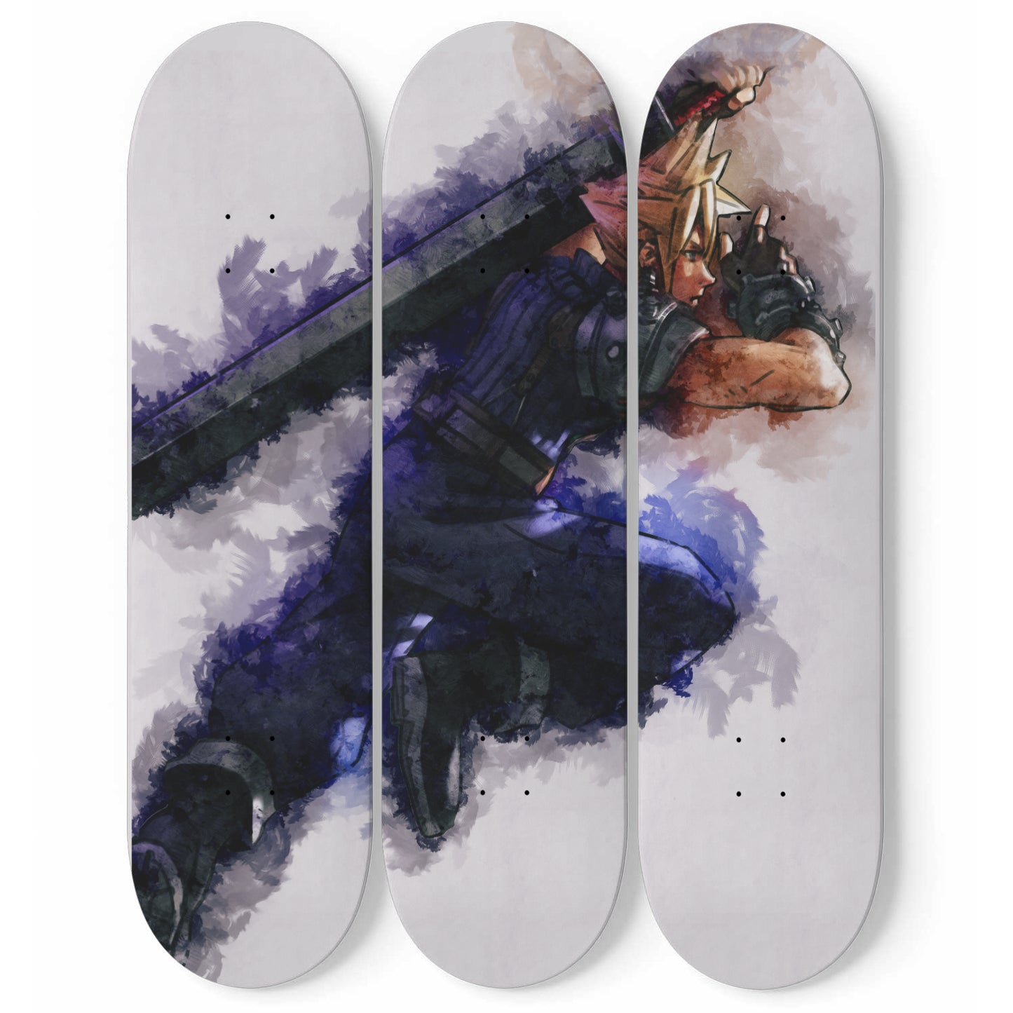 Final Fantasy 7 - Cloud Strife Painting, 3-piece Skateboard Wall Art