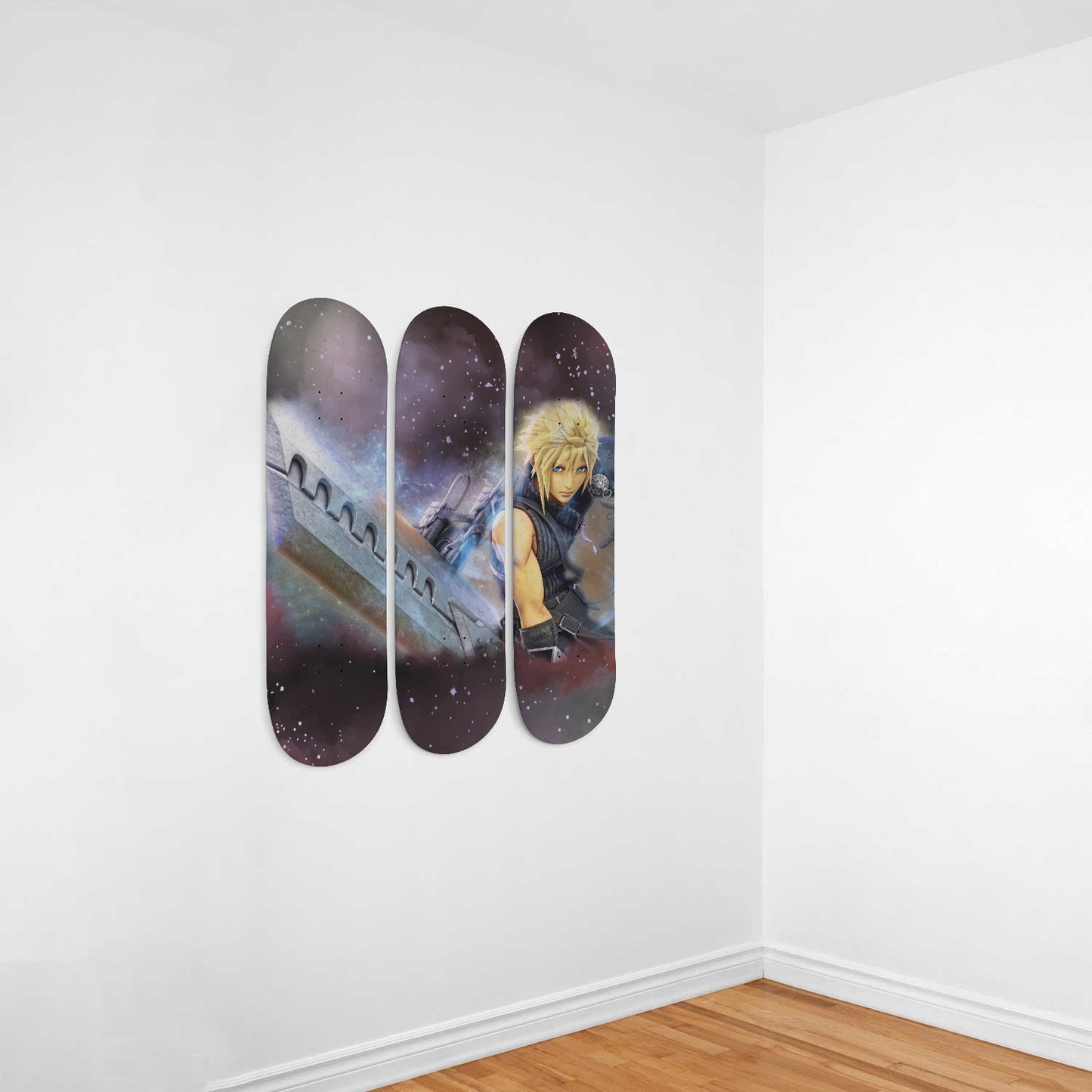 Final Fantasy 7 - Cloud Strife With Buster Sword Painting, 3-piece Skateboard Wall Art