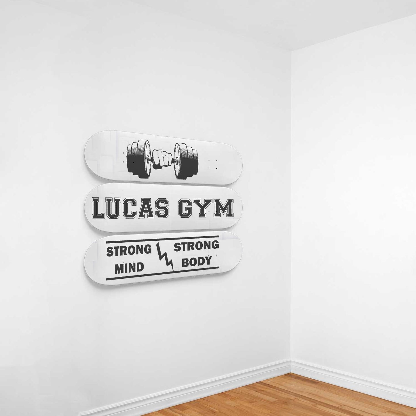 Personalized Gym Wall Decal - 3-piece Skateboard Wall Art