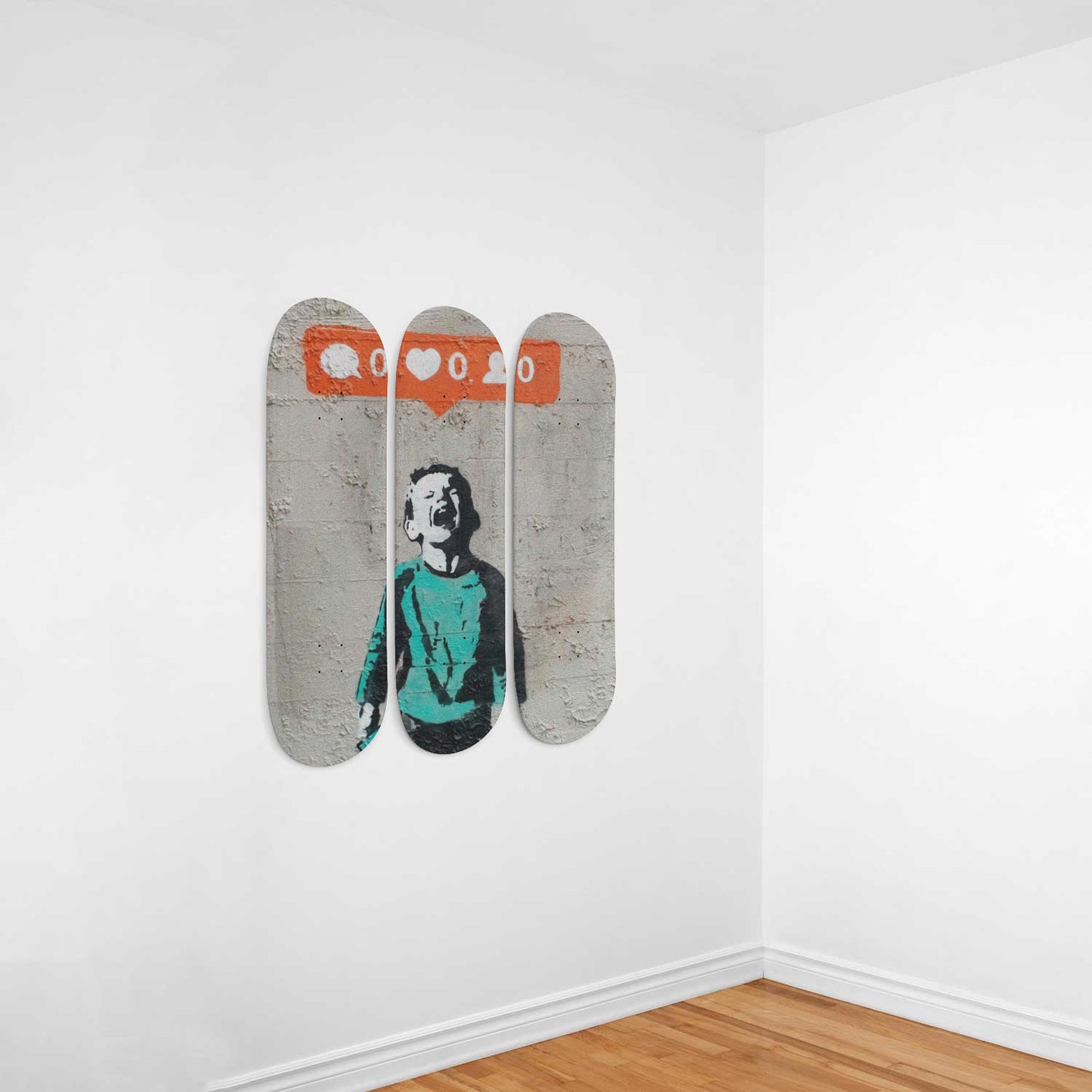 Banksy - Social Media Boy, 3-piece Skateboard Wall Art