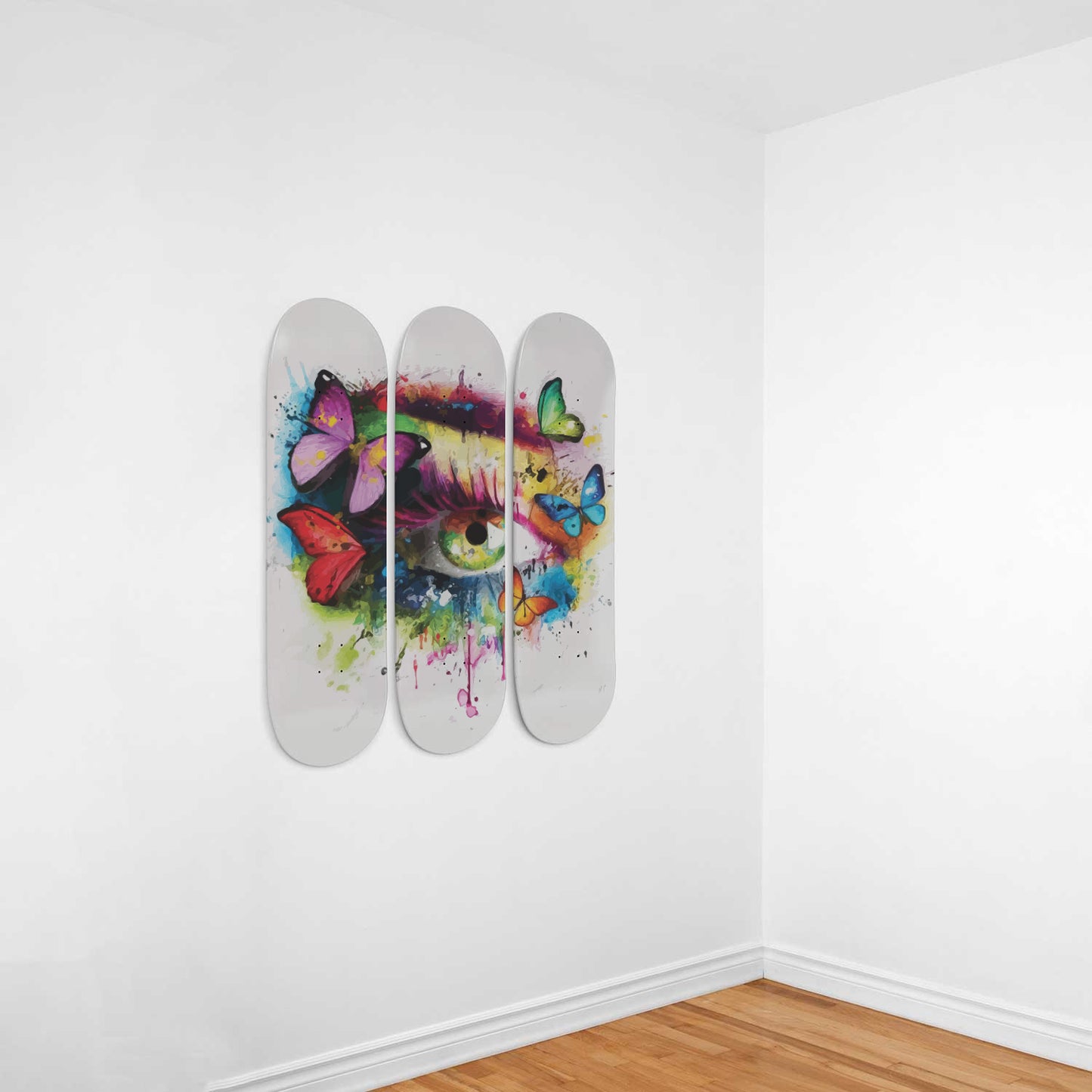 Rainbow Eye Art with Butterflies, 3-piece Skateboard Art