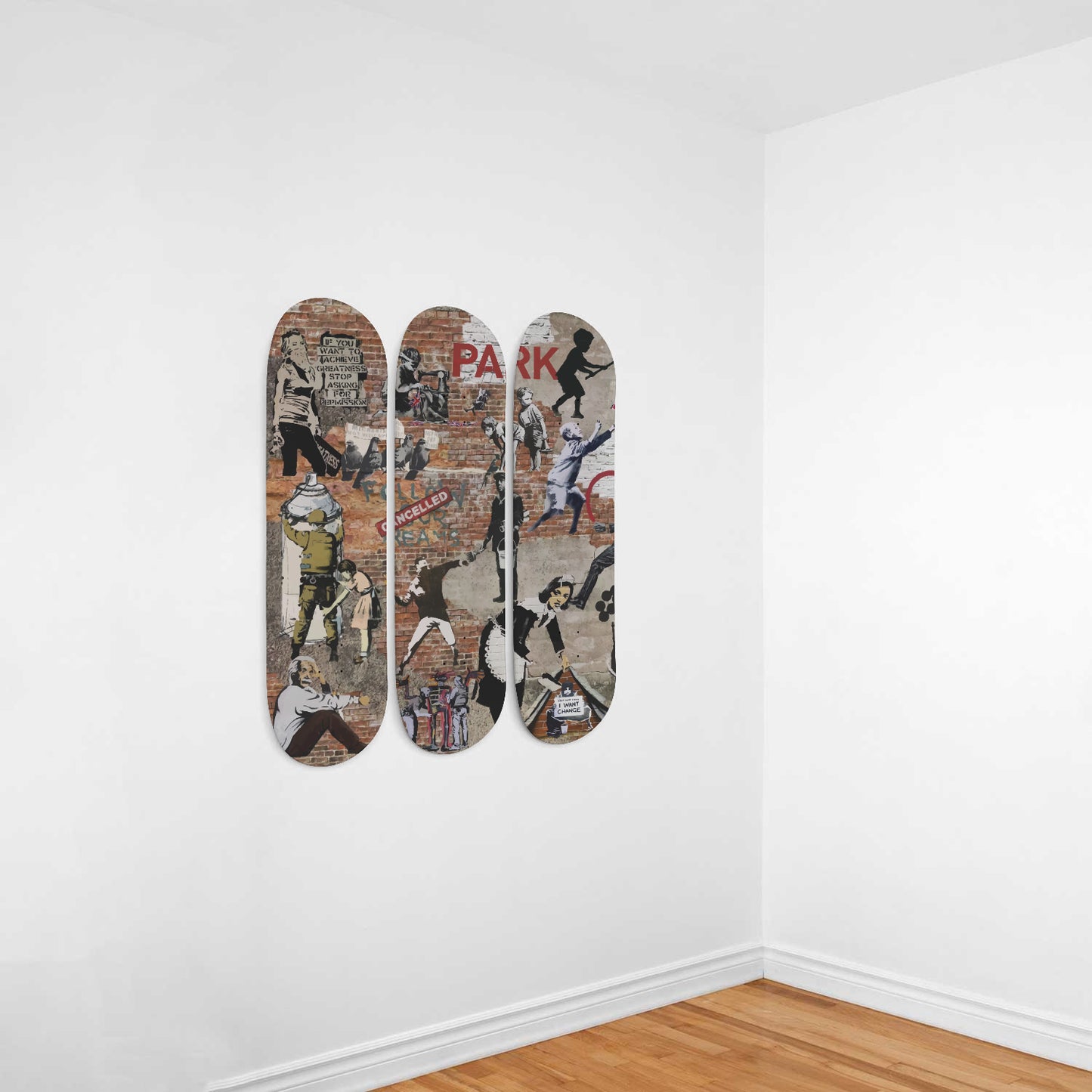 Banksy - Mixed Art - 3-piece Skateboard Wall Art