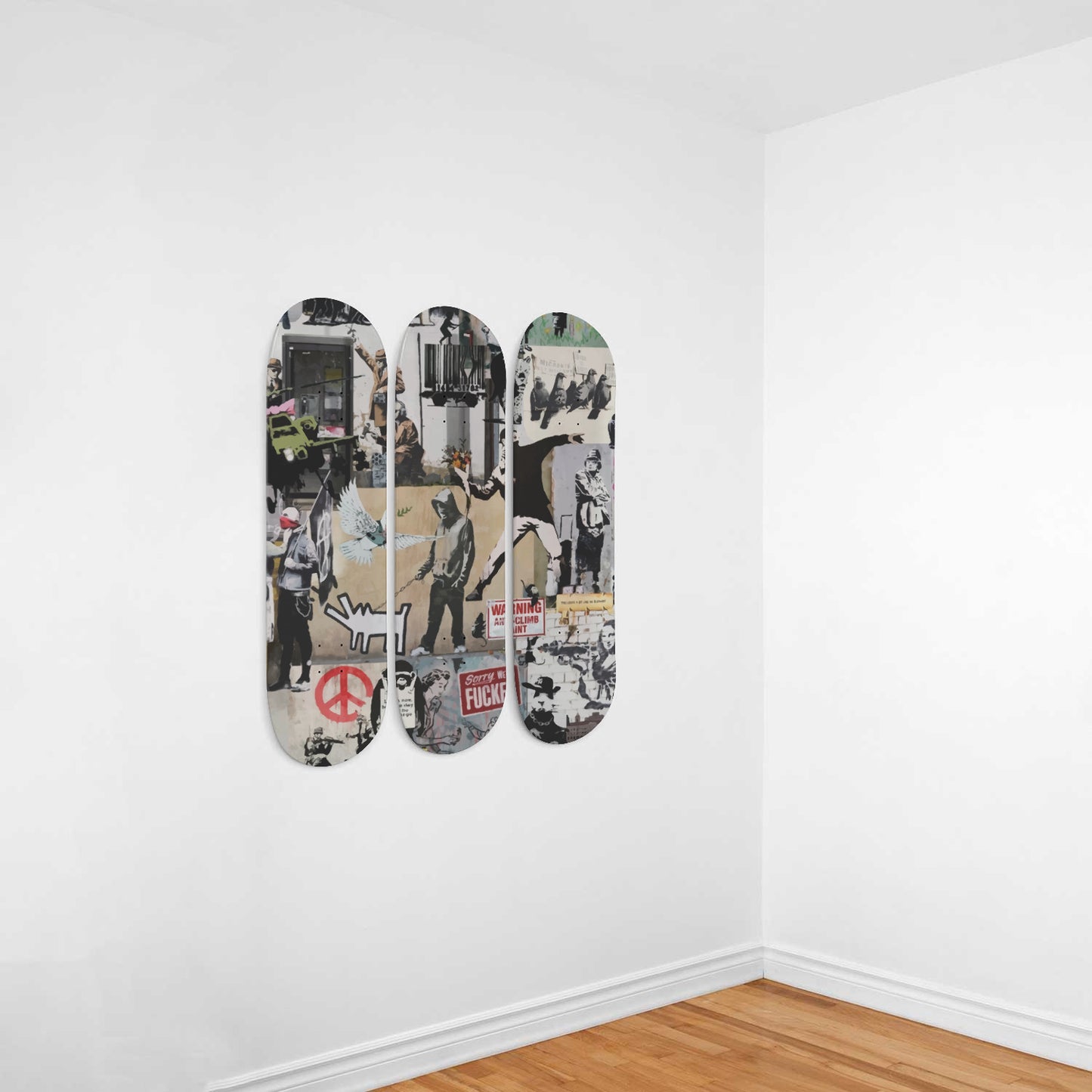 Banksy - Mixed Art - 3-piece Skateboard Wall Art