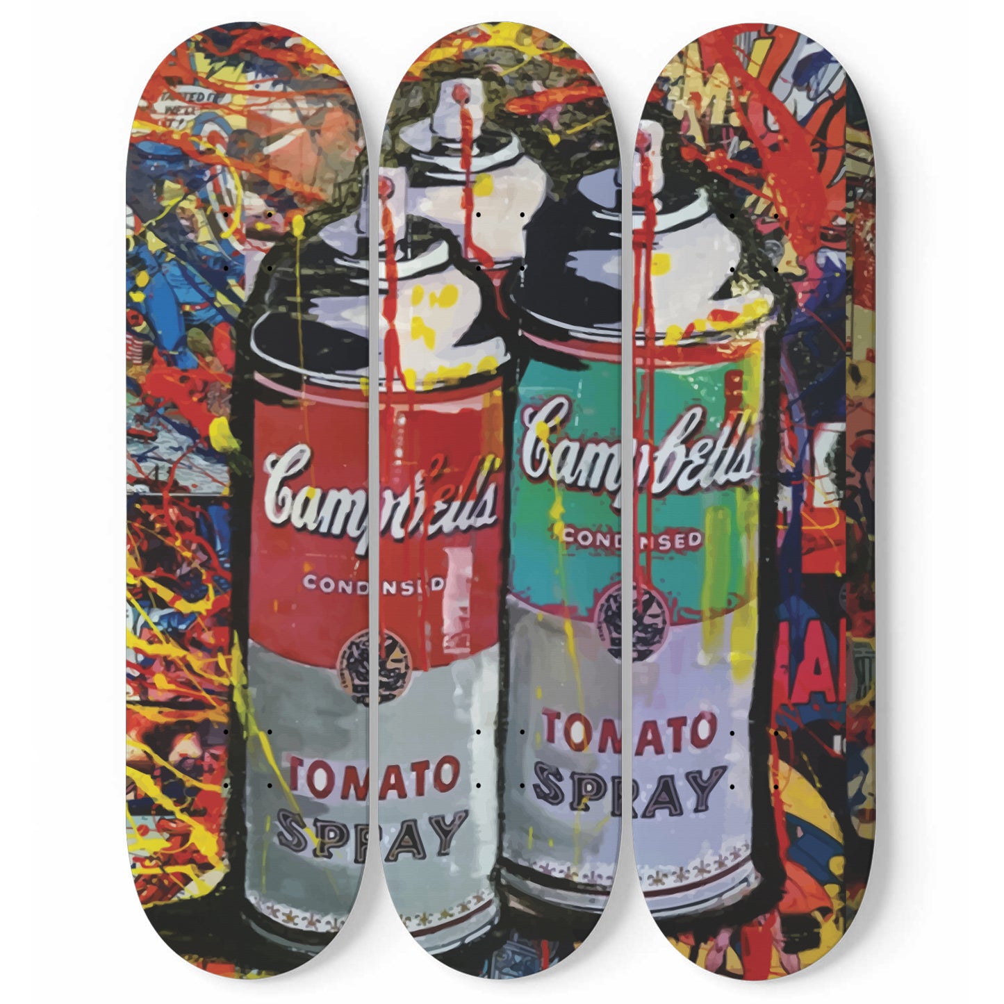 Andy Warhol Campbell Soup | Tomato Spray Art - 3-piece Skateboard Wall Art