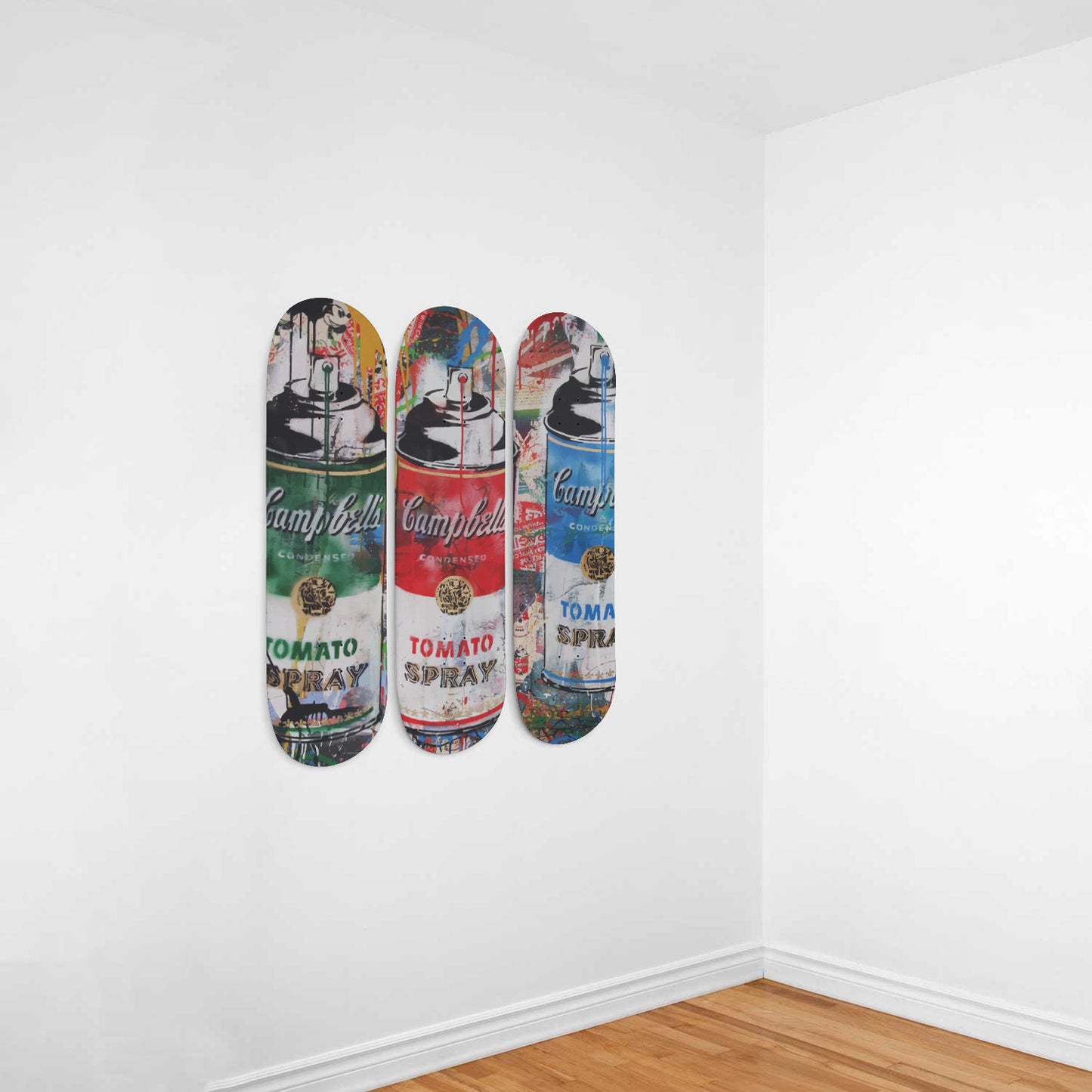 Andy Warhol Campbell Soup | Tomato Spray Art - 3-piece Skateboard Wall Art