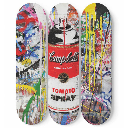 Andy Warhol Campbell Soup | Tomato Spray Art - 3-piece Skateboard Wall Art