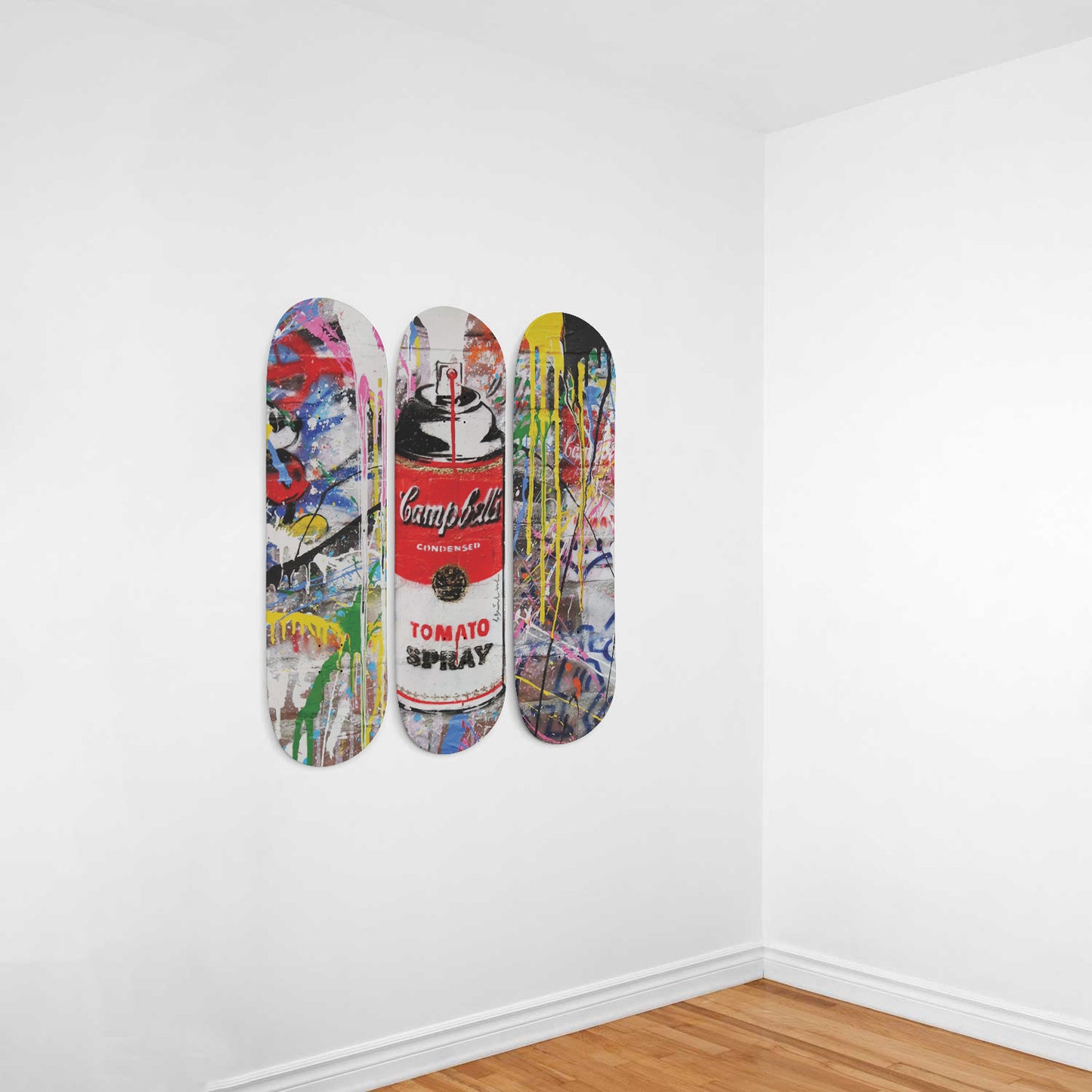 Andy Warhol Campbell Soup | Tomato Spray Art - 3-piece Skateboard Wall Art