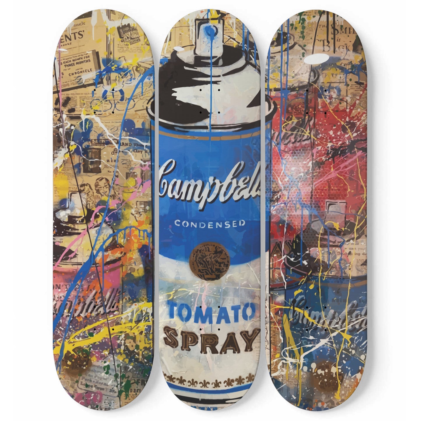 Andy Warhol Campbell Soup | Tomato Spray Art - 3-piece Skateboard Wall Art