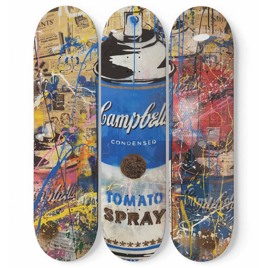 Andy Warhol Campbell Soup | Tomato Spray Art - 3-piece Skateboard Wall Art
