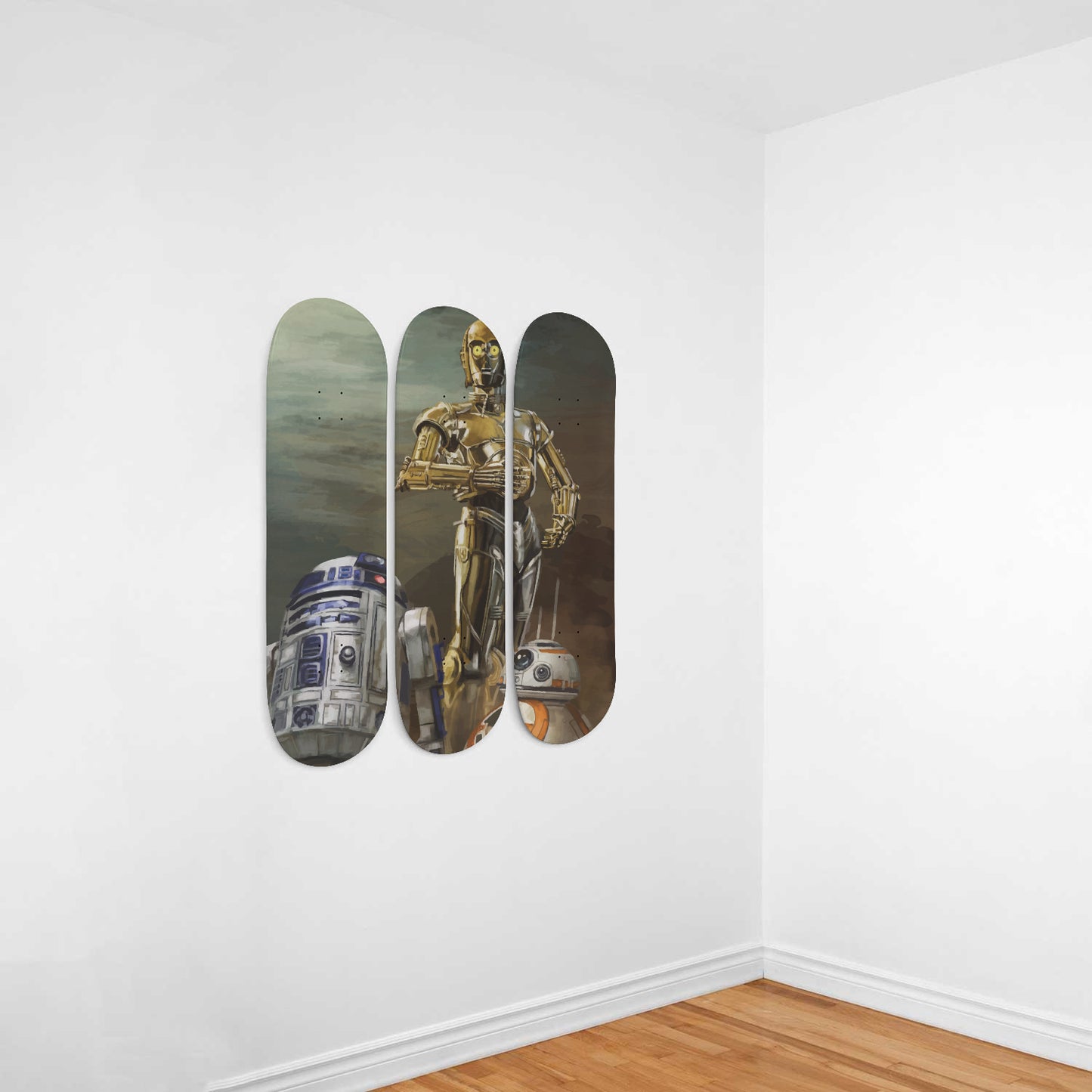 Star Wars - R2-D2 - C-3PO - BB-8 - 3-piece Skateboard Wall Art
