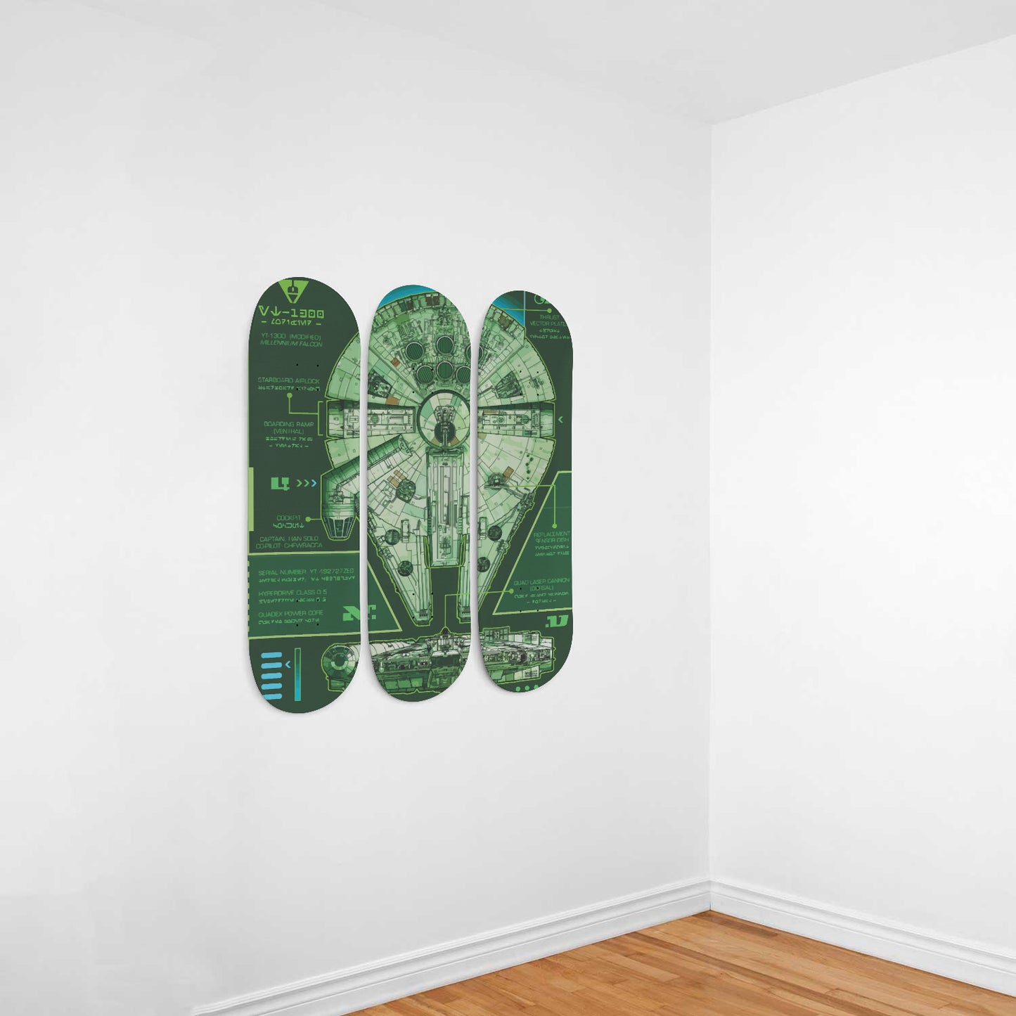 Star Wars - Millennium Falcon - Green - 3-piece Skateboard Wall Art