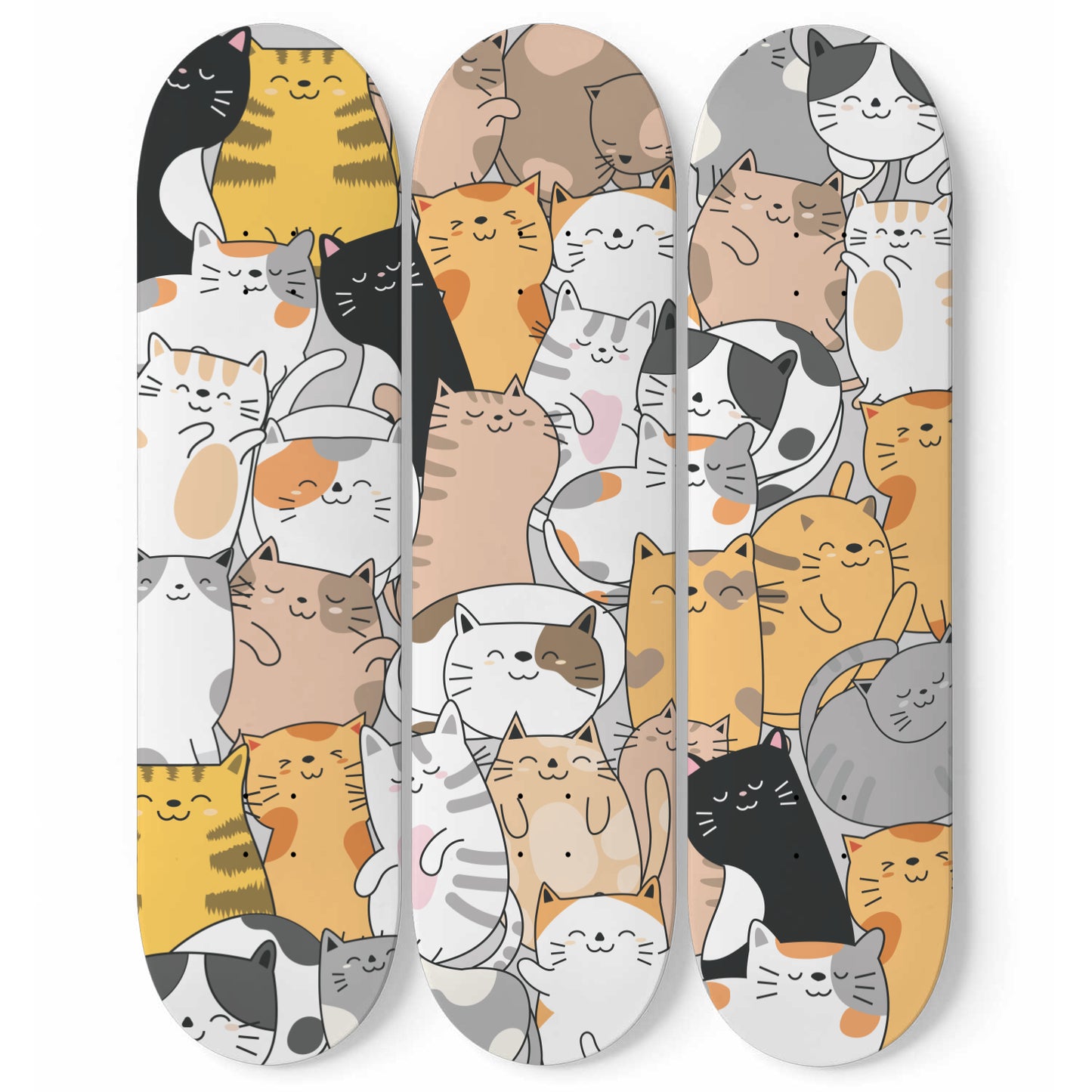 Cute Cartoon Cat Inspired - 'Kawaii kitties' - 3 piece - Skateboard Wall Art
