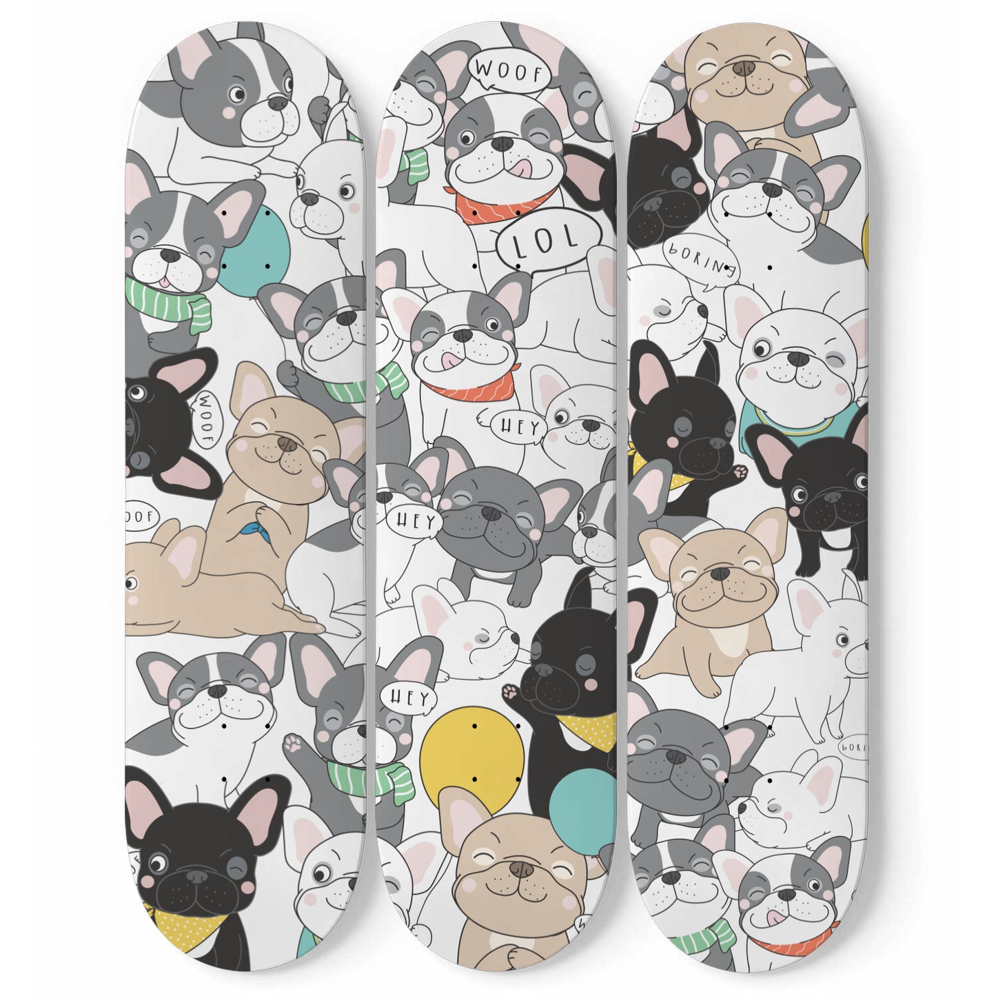 Cute French Bulldog - 3 piece - Skateboard Wall Art