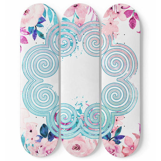 Hmong Textile Symbol Inspired - Elephant Foot- 3 Piece Skateboard Wall Art