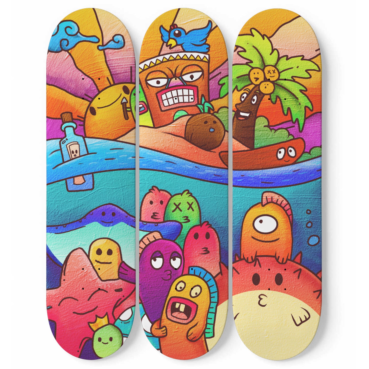 Island Lovers Doodle - 3 Piece Skateboard Wall Art