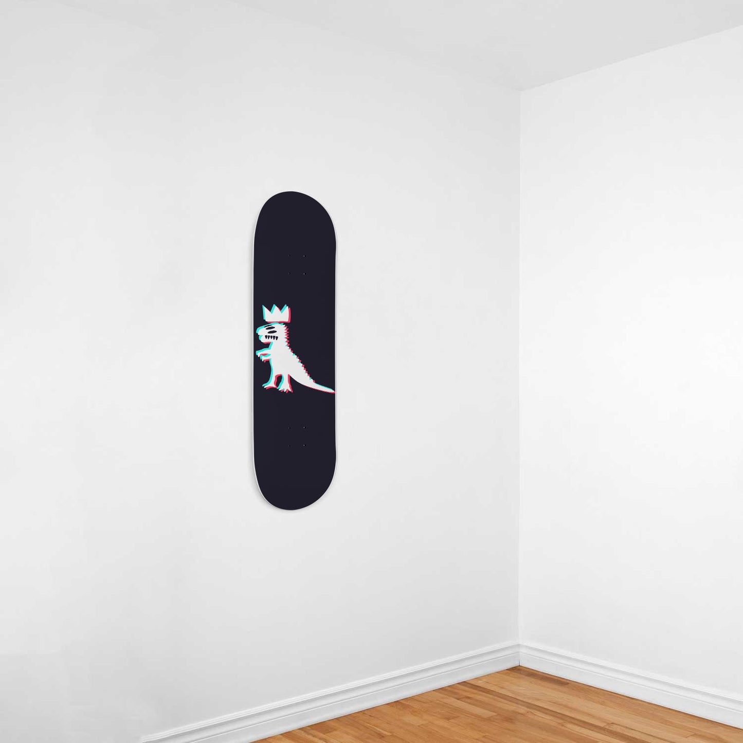 Dino on Black | Wall Art -Punky Dino | Dinosaur Inspired | 1 Piece Skateboard Wall Art, Deck Art | Wall Hanging Decor | Custom Printed Wall Art
