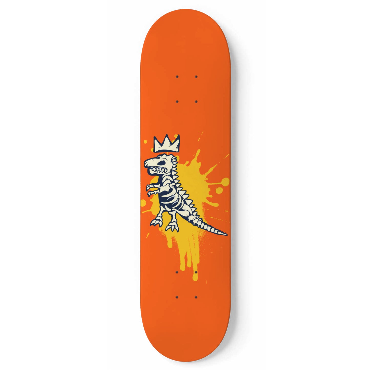 Dino on Splash Orange | Wall Art -Punky Dino | Dinosaur Inspired | 1 Piece Skateboard Wall Art, Deck Art | Wall Hanging Decor | Custom Printed Wall Art