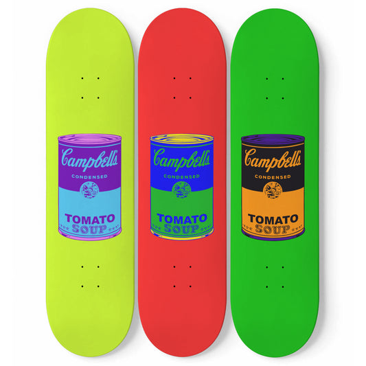 Andy Warhol Inspired - Campbell Soup | Lemon, Red & Green - 3-piece Skateboard Wall Art | Aesthetic Vintage Style Wall Art | Inspired Art