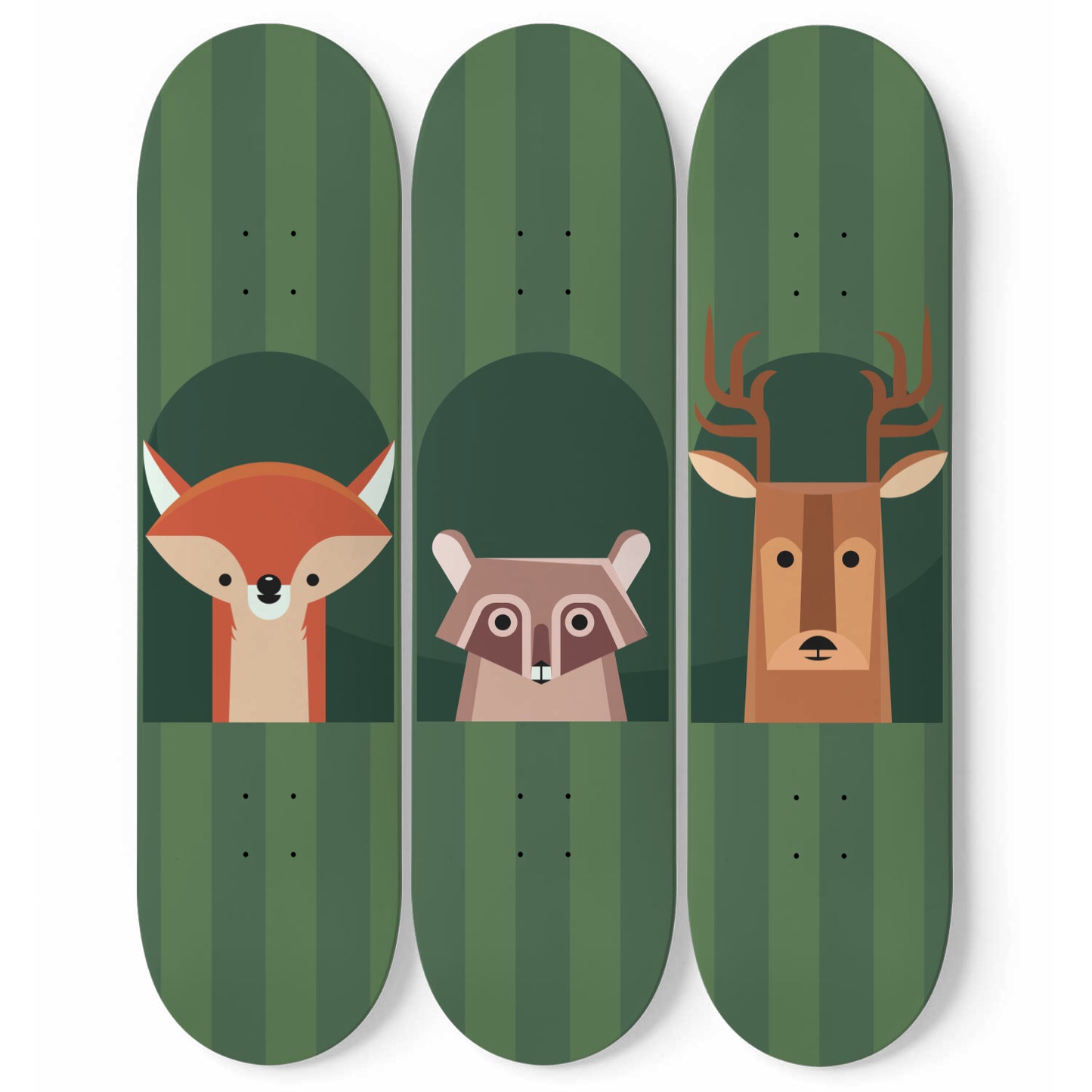 Woodland Animals - Fox, Squirrel & Deer | Nursery Wall Art | 3 Piece Skateboard Wall Art, Deck Art | Wall Hanging Decor | Custom Printed Wall Art