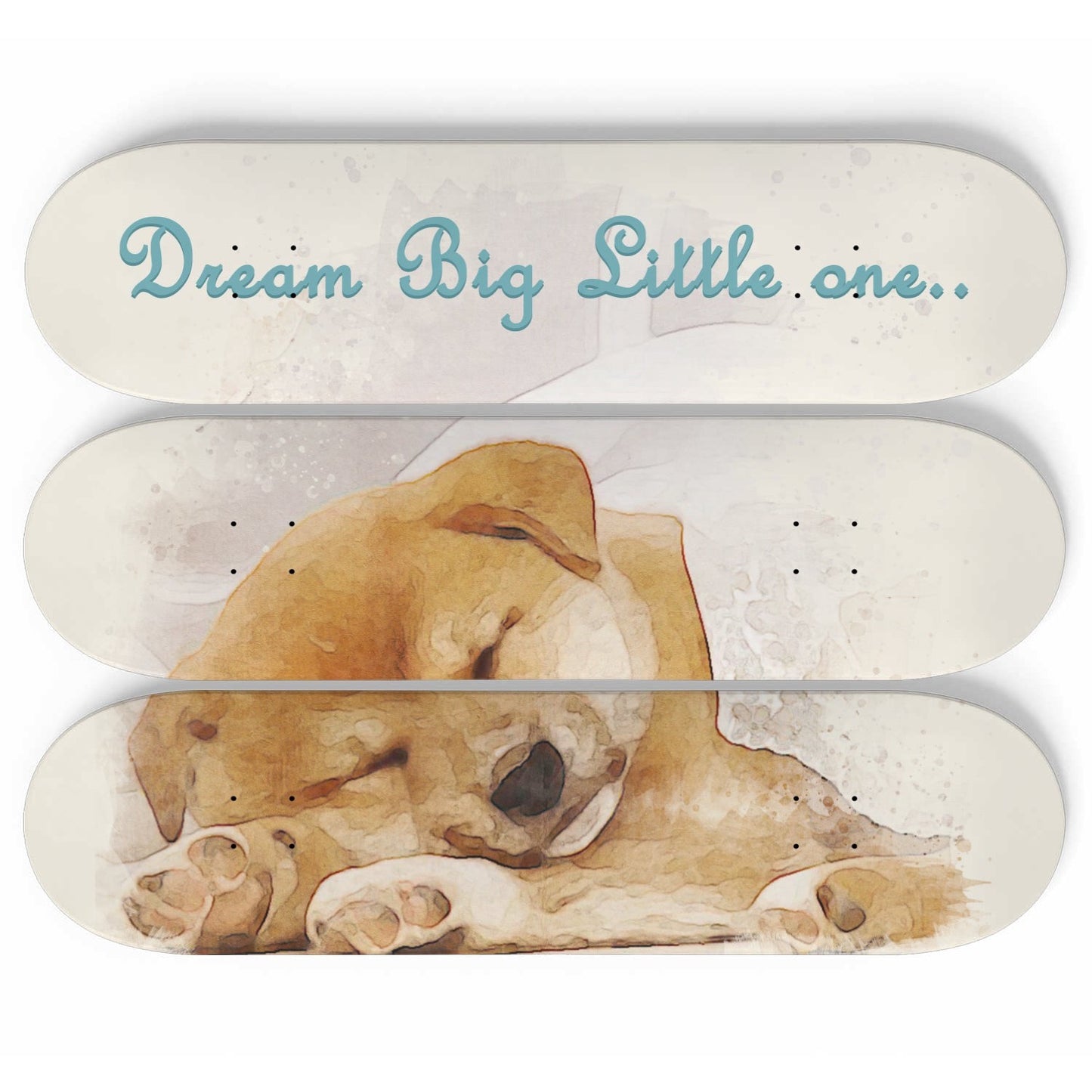 Sleepy Puppy - Dream Big Little One | Nursery Wall Art | 3 Piece Skateboard Wall Art, Deck Art | Wall Hanging Decor | Custom Printed Wall Art