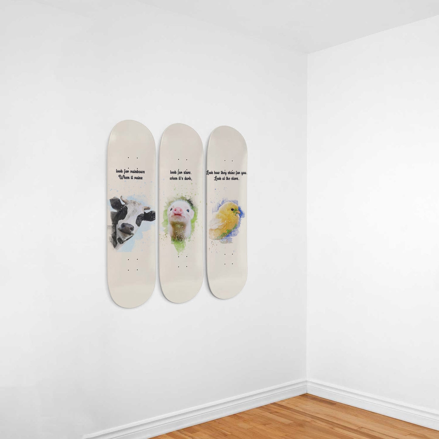 Farm Animals | Nursery Wall Art | 3 Piece Skateboard Wall Art, Deck Art | Wall Hanging Decor | Custom Printed Wall Art