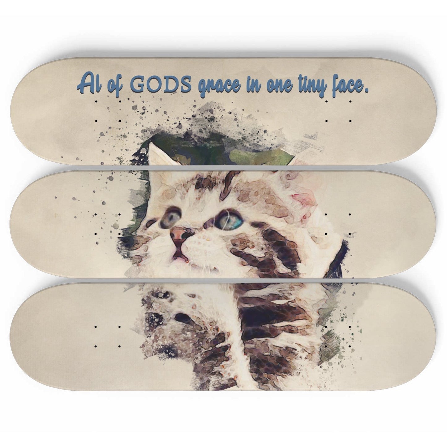 Tiny Kitten | Nursery Wall Art | 3 Piece Skateboard Wall Art, Deck Art | Wall Hanging Decor | Custom Printed Wall Art
