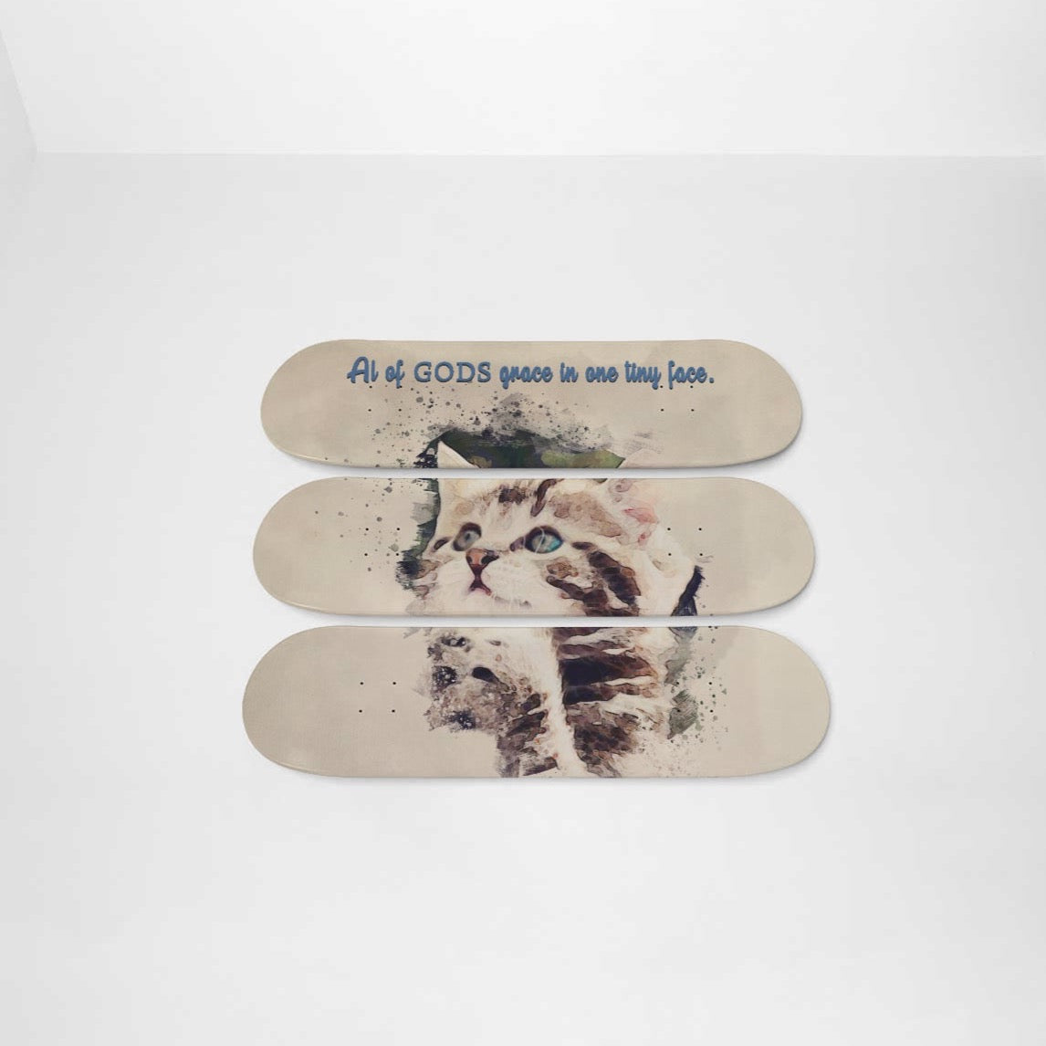 Tiny Kitten | Nursery Wall Art | 3 Piece Skateboard Wall Art, Deck Art | Wall Hanging Decor | Custom Printed Wall Art