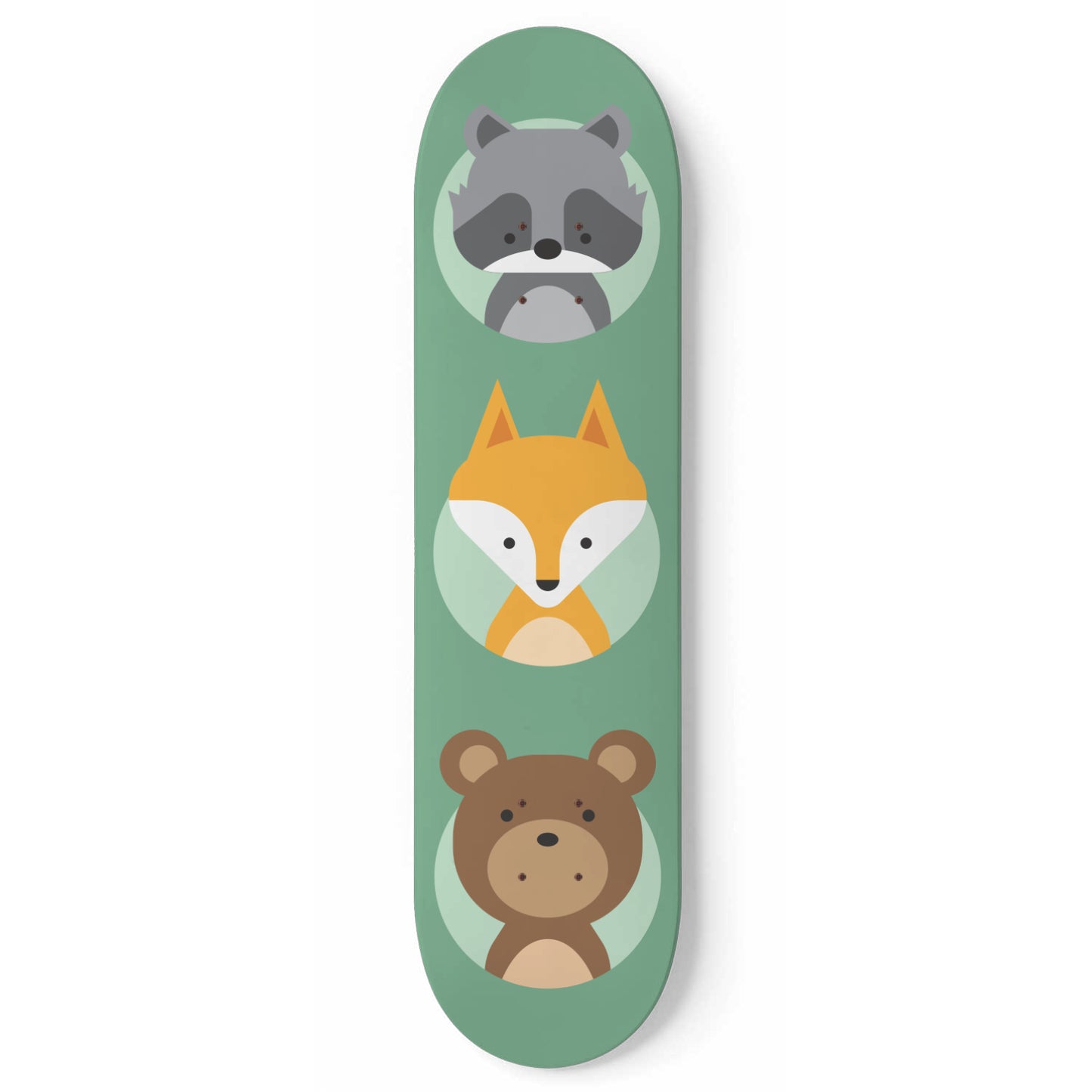 Woodland Animals - Raccoon, Fox & Bear | Nursery Wall Art | 1 Piece Skateboard Wall Art, Deck Art | Wall Hanging Decor | Custom Printed Wall Art