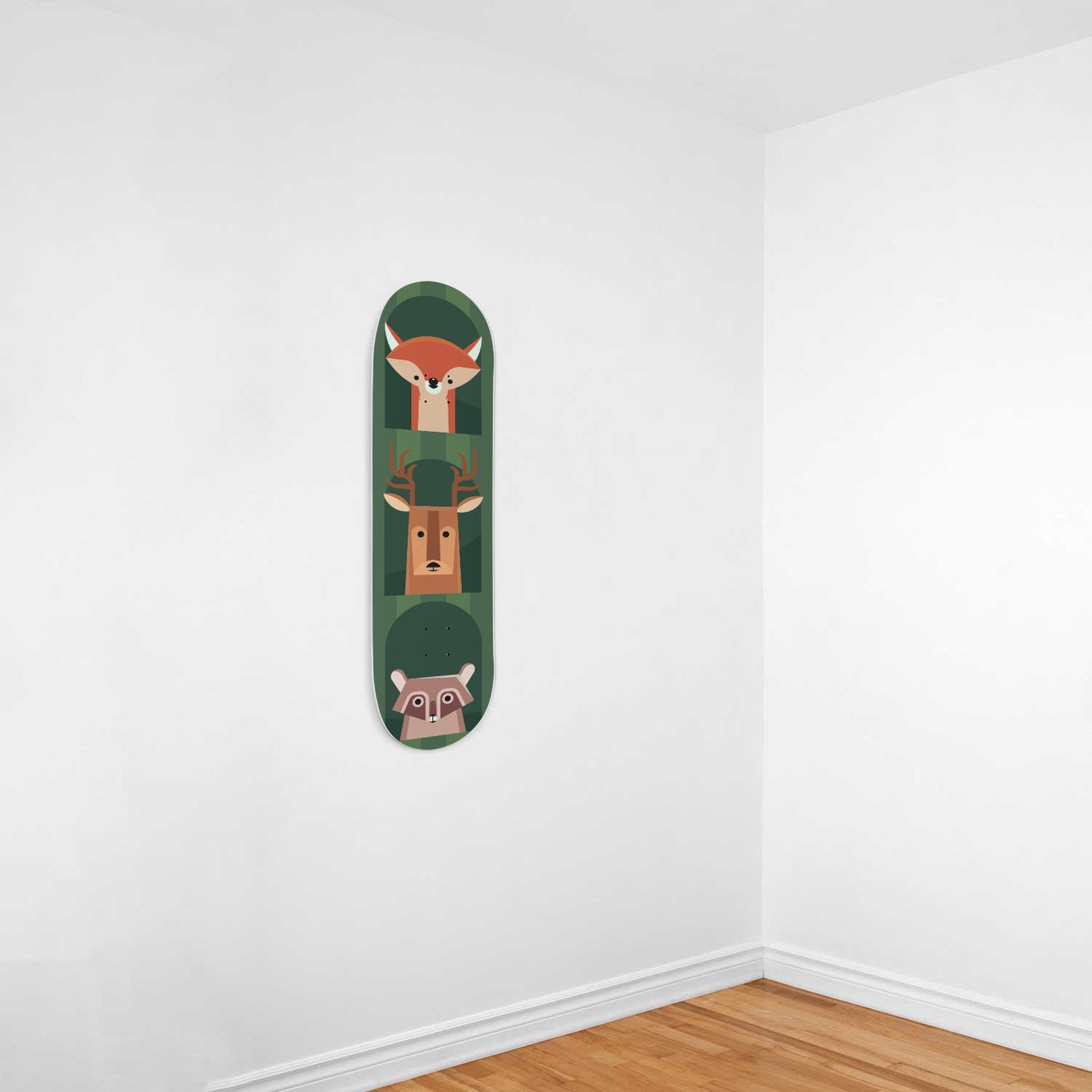 Woodland Animals - Fox, Deer & Raccoon | Nursery Wall Art | 1 Piece Skateboard Wall Art, Deck Art | Wall Hanging Decor | Custom Printed Wall Art