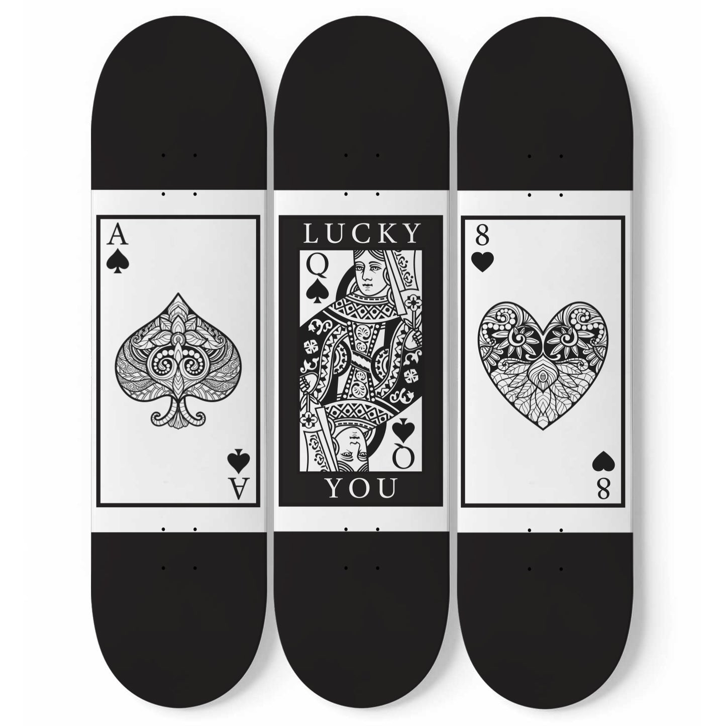 Lucky You Trendy Black Ace Card | 3 - Deck Skateboard Wall Art, Aesthetic Home/Gameroom Decor, Retro Pop Art, Gift For Gamer